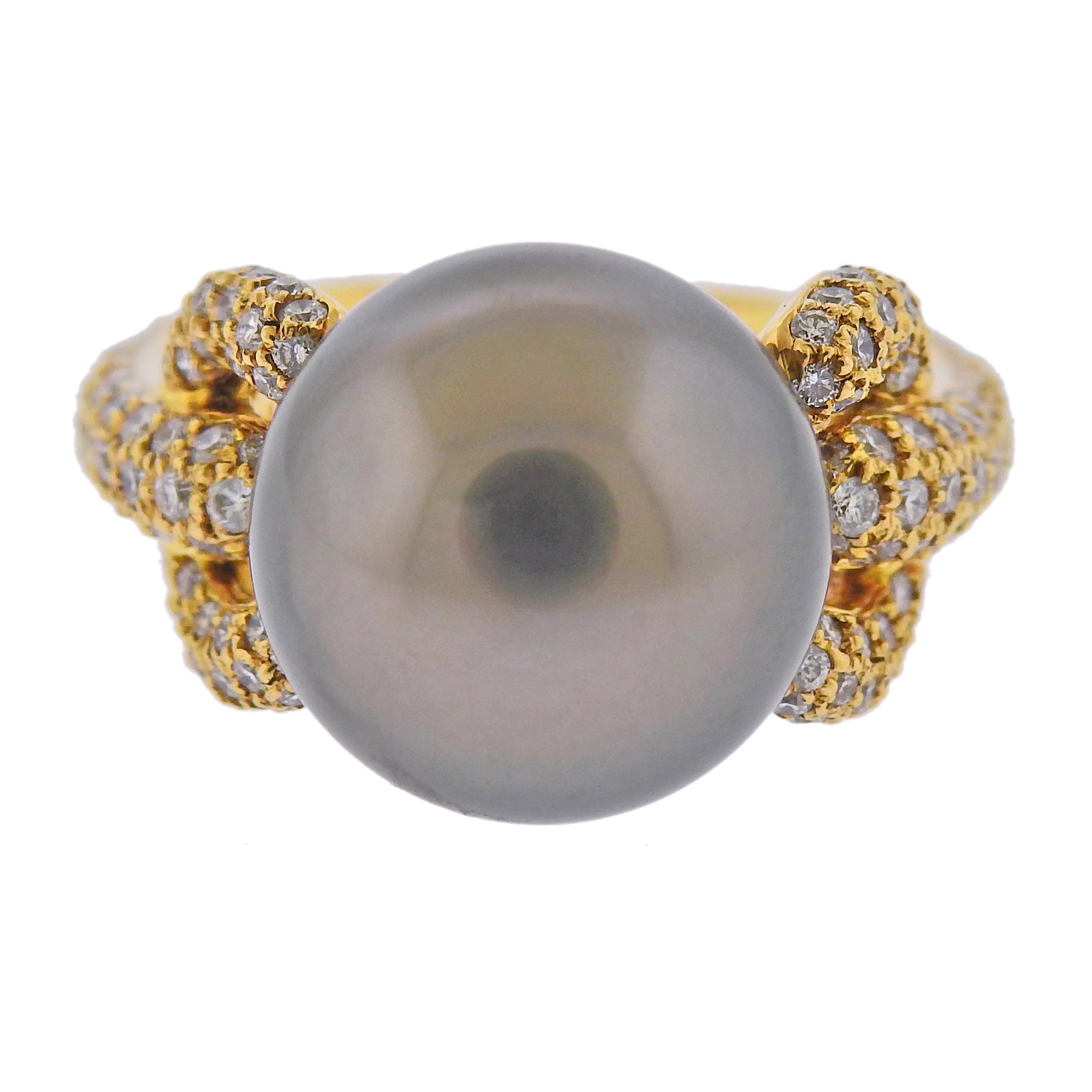 Assael South Sea Tahitian Pearl Diamond Gold Cocktail Ring - Oak Gem
