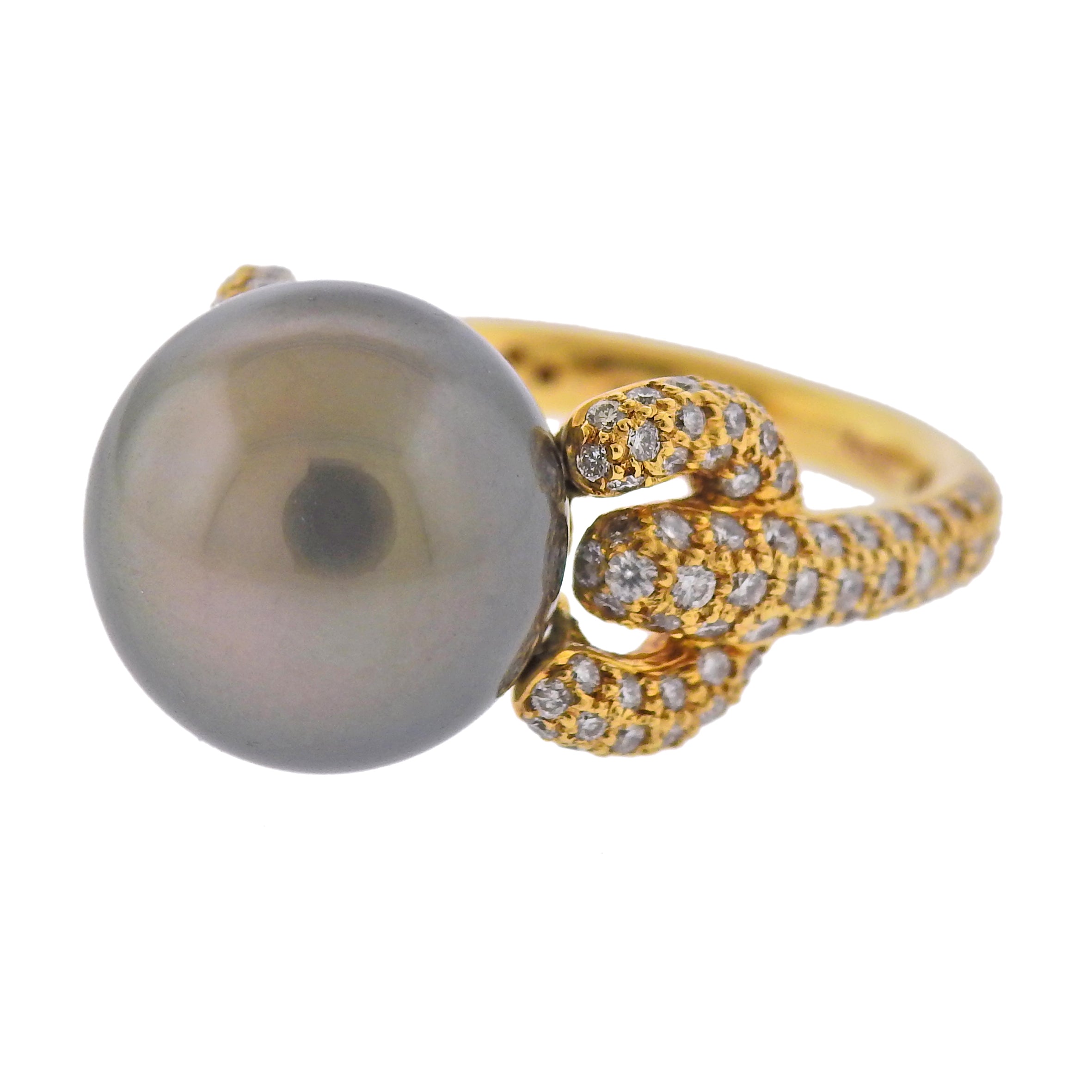 Assael South Sea Tahitian Pearl Diamond Gold Cocktail Ring - Oak Gem