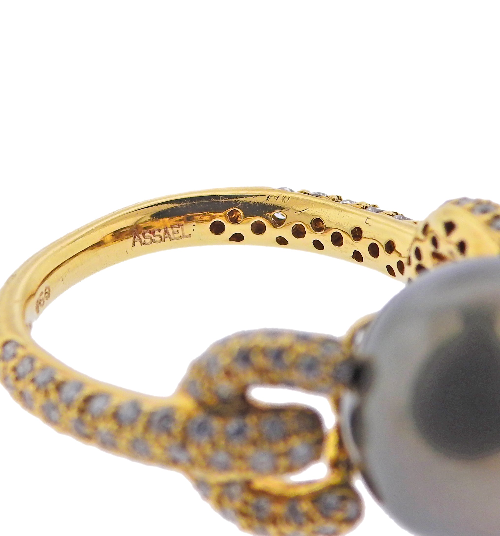 Assael South Sea Tahitian Pearl Diamond Gold Cocktail Ring - Oak Gem