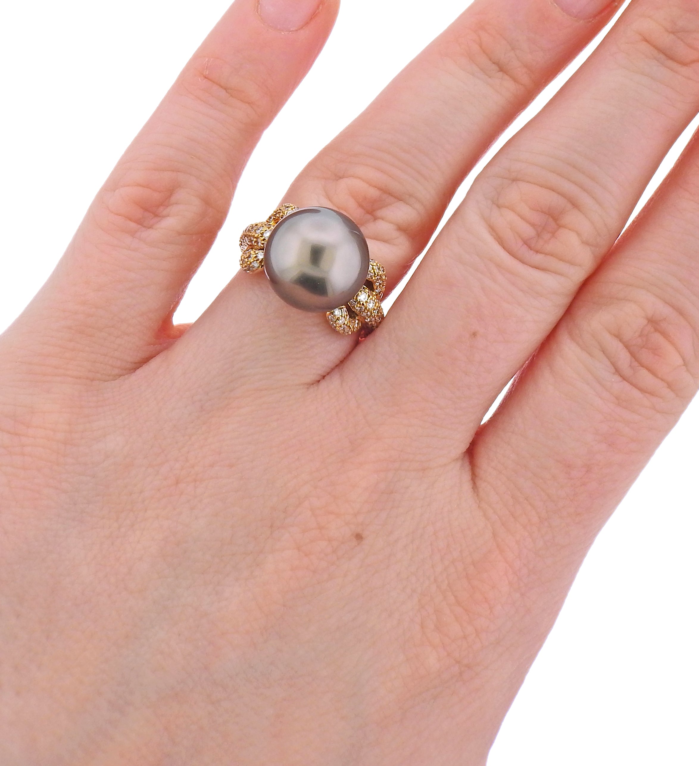 Assael South Sea Tahitian Pearl Diamond Gold Cocktail Ring - Oak Gem
