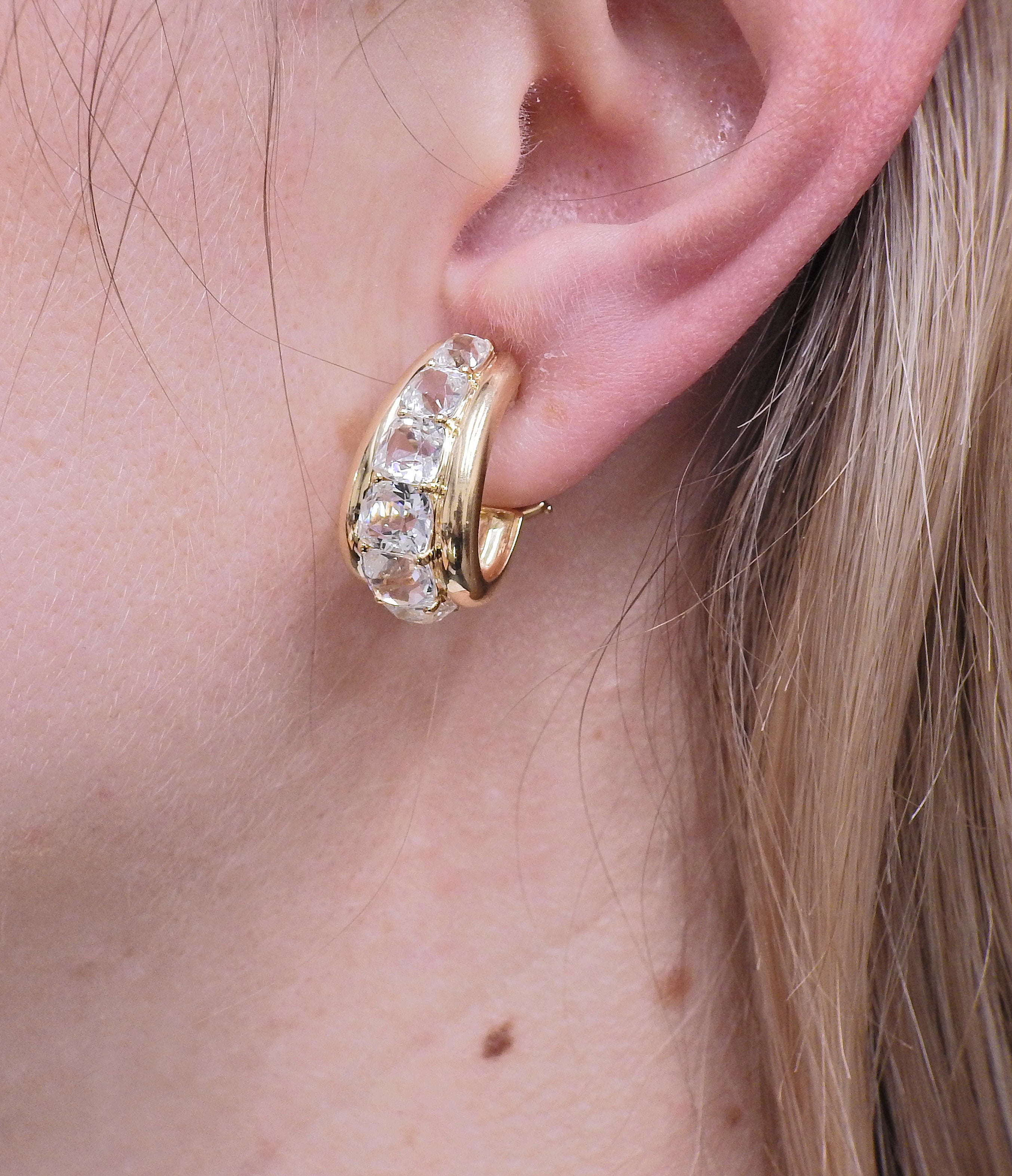 Seaman Schepps Madison White Topaz Gold Buckle Earrings