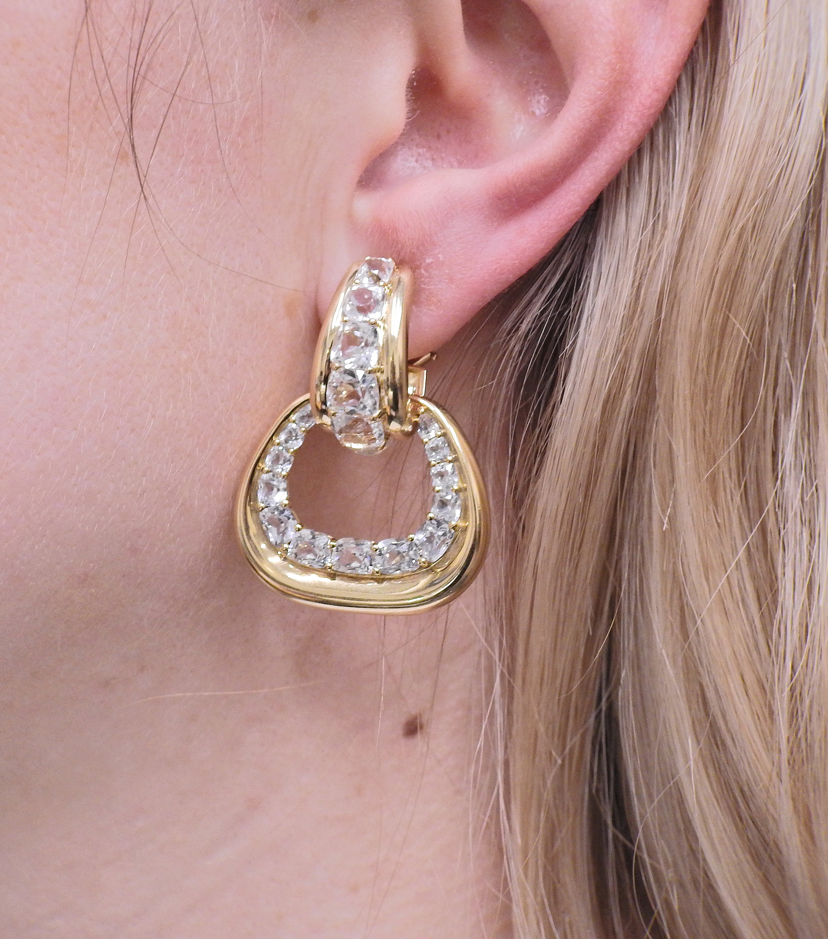 Seaman Schepps Madison White Topaz Gold Buckle Earrings