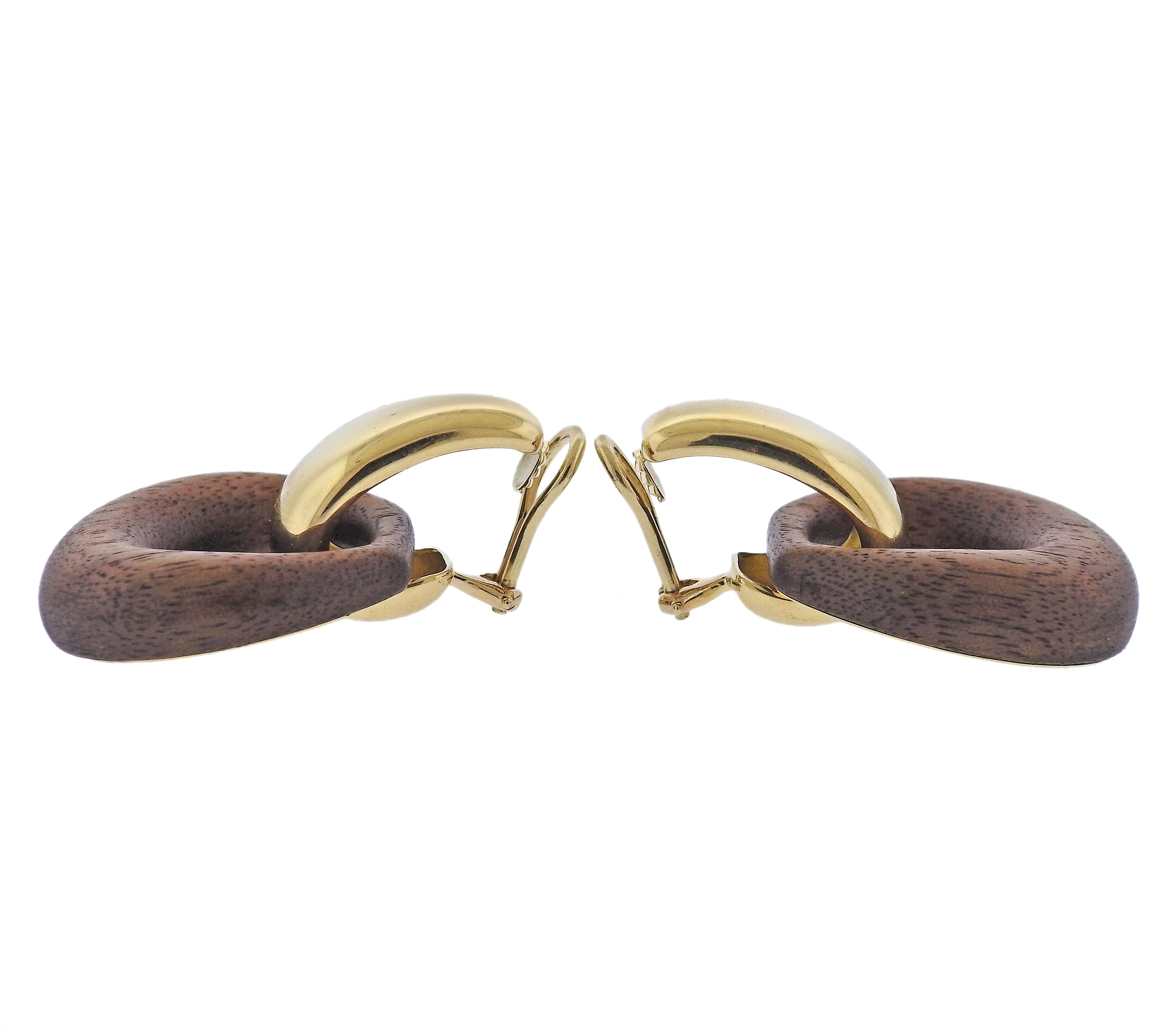 Seaman Schepps Madison Reversible Wood Gold Buckle Earrings