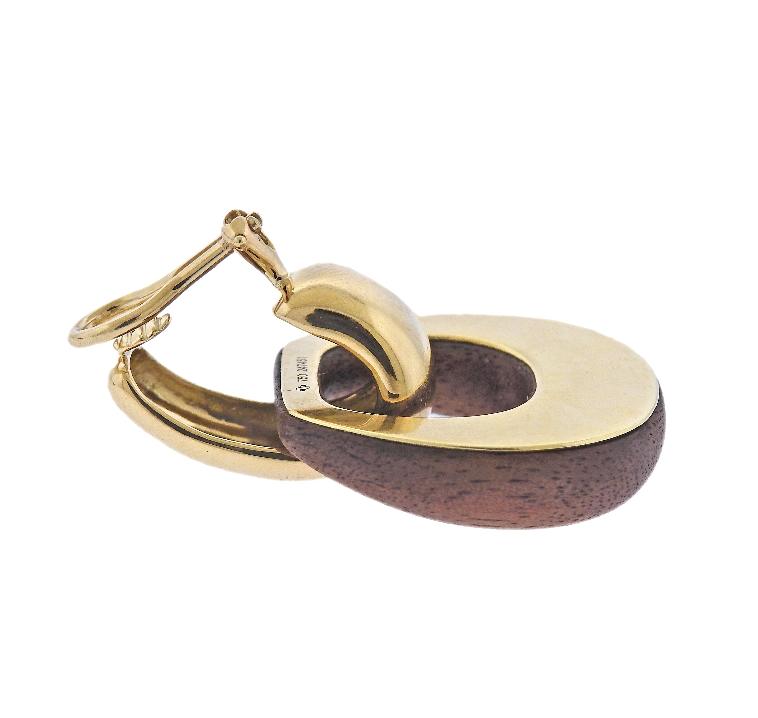 Seaman Schepps Madison Reversible Wood Gold Buckle Earrings