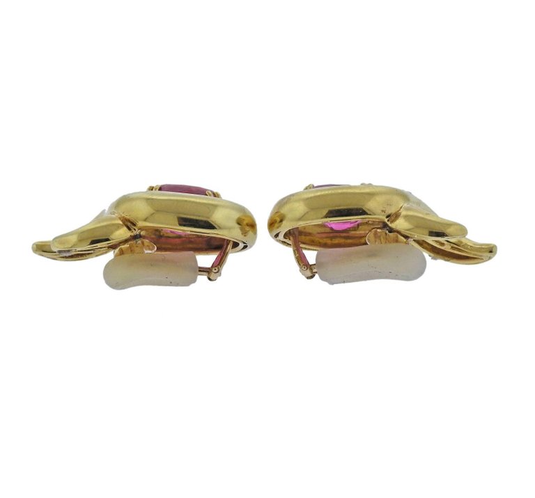 Verdura Pink Tourmaline Gold Earrings - Oak Gem