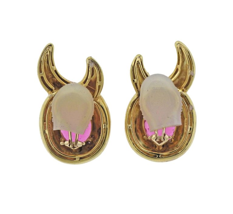 Verdura Pink Tourmaline Gold Earrings - Oak Gem