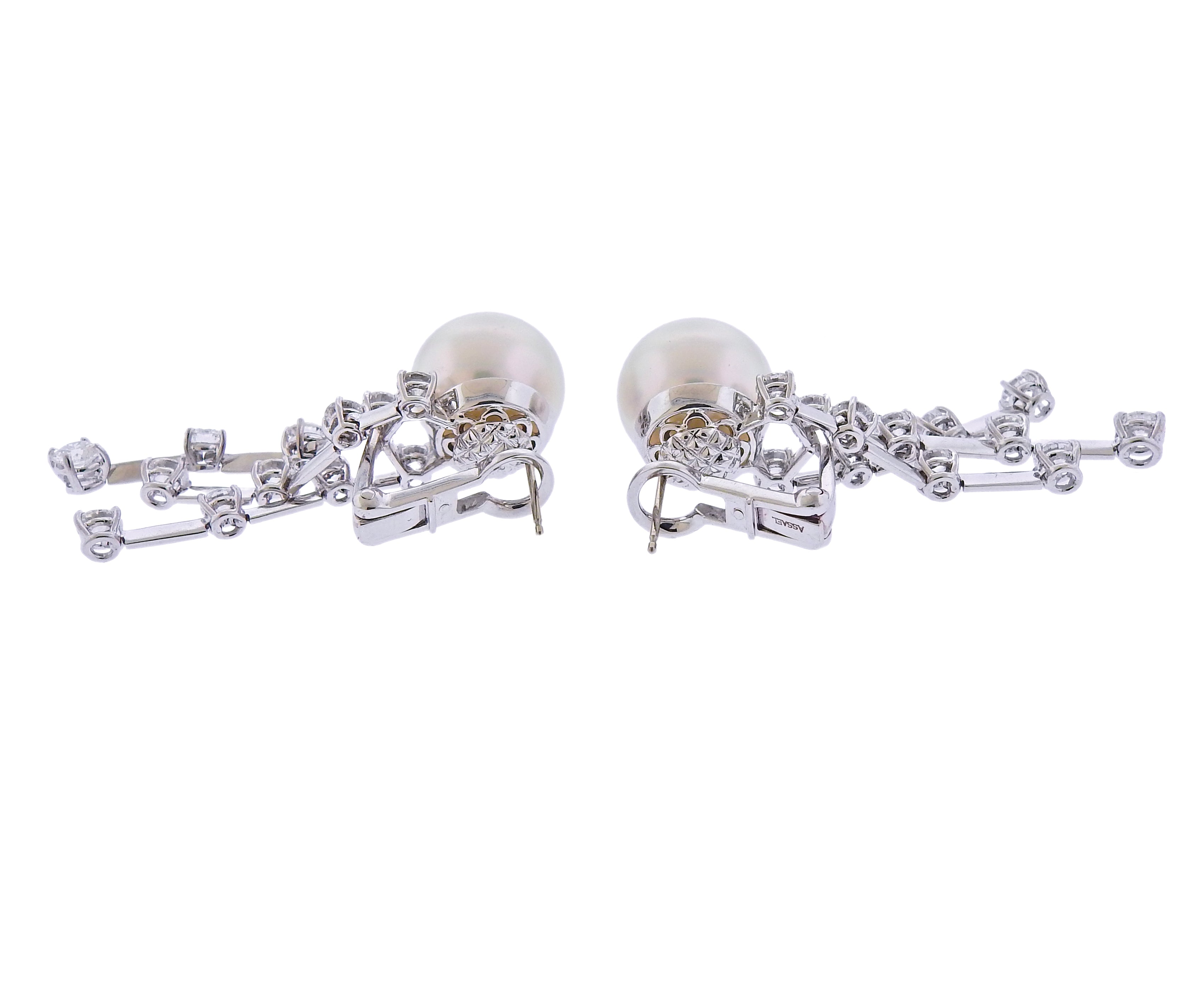 Assael Diamond South Sea Pearl Gold Drop Earrings - Oak Gem