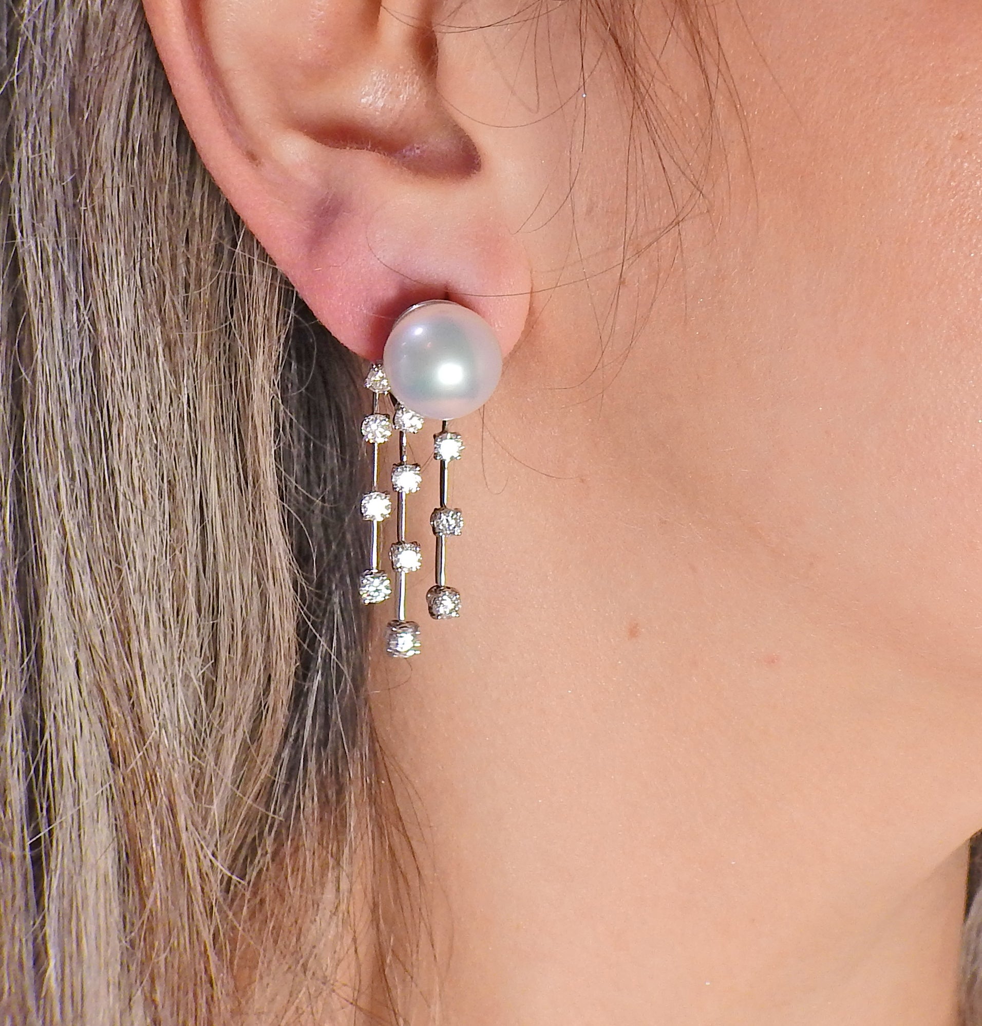 Assael Diamond South Sea Pearl Gold Drop Earrings - Oak Gem