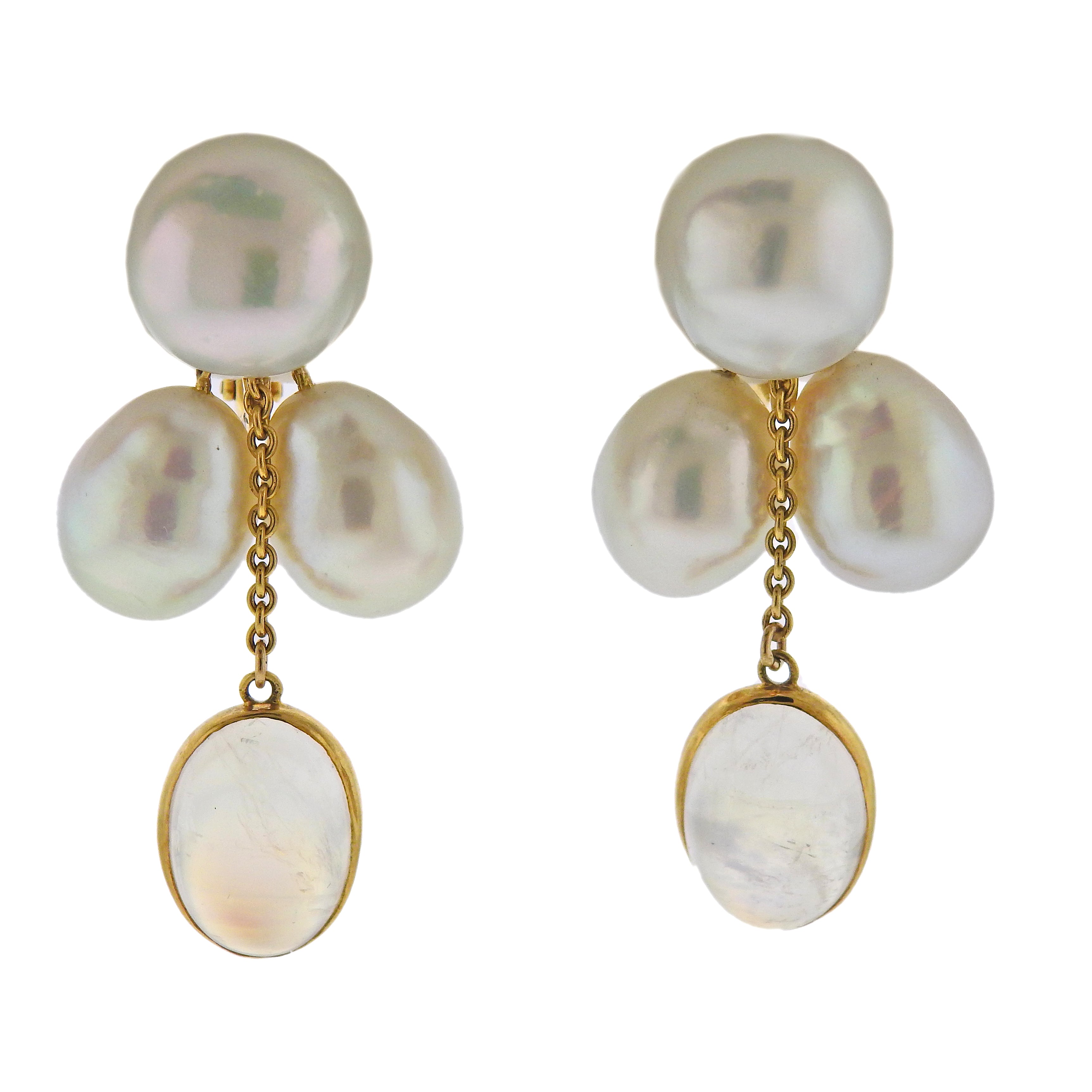 Assael Prince Dimitri South Sea Pearl 17ctw Moonstone Gold Drop Earrings - Oak Gem