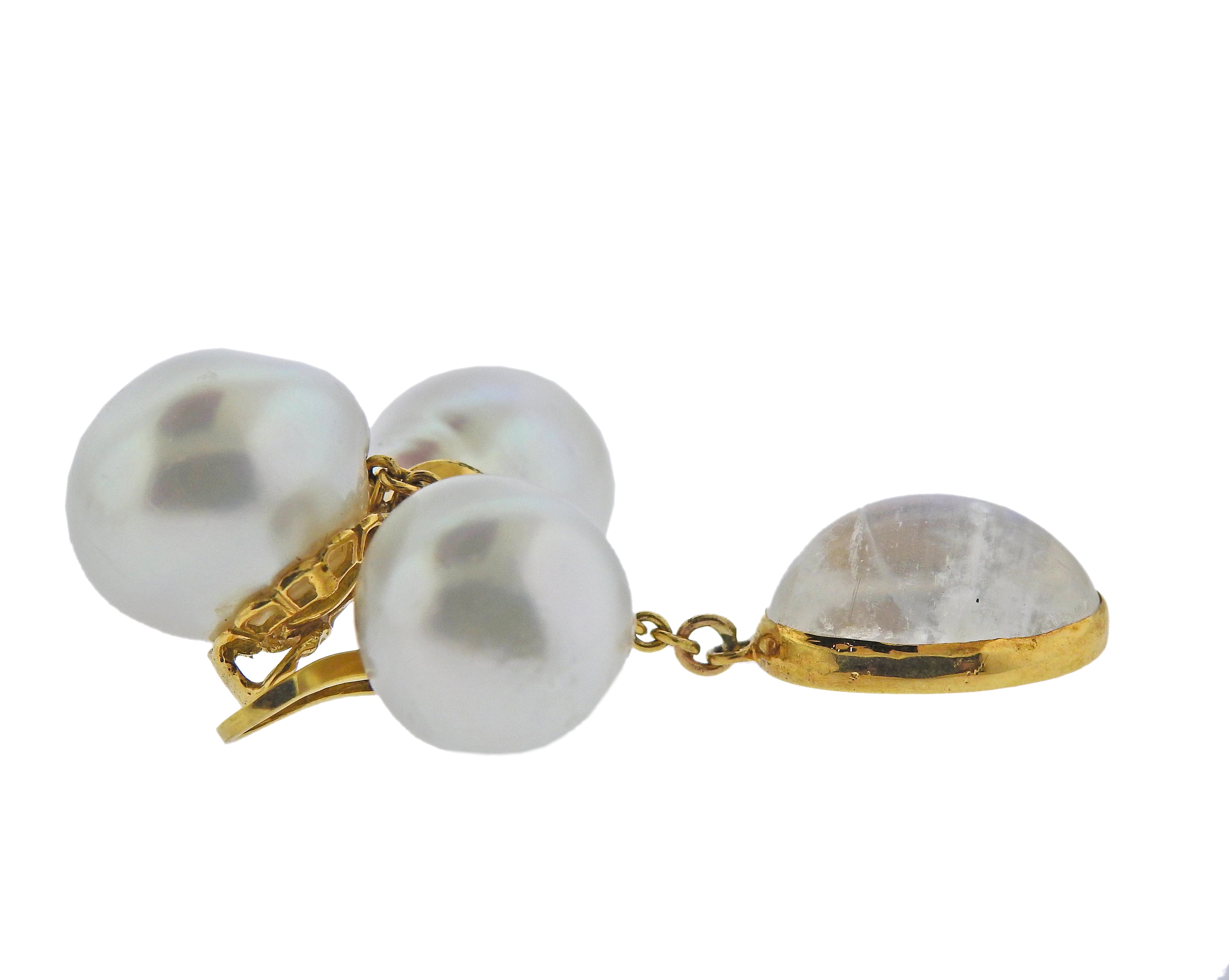 Assael Prince Dimitri South Sea Pearl 17ctw Moonstone Gold Drop Earrings - Oak Gem