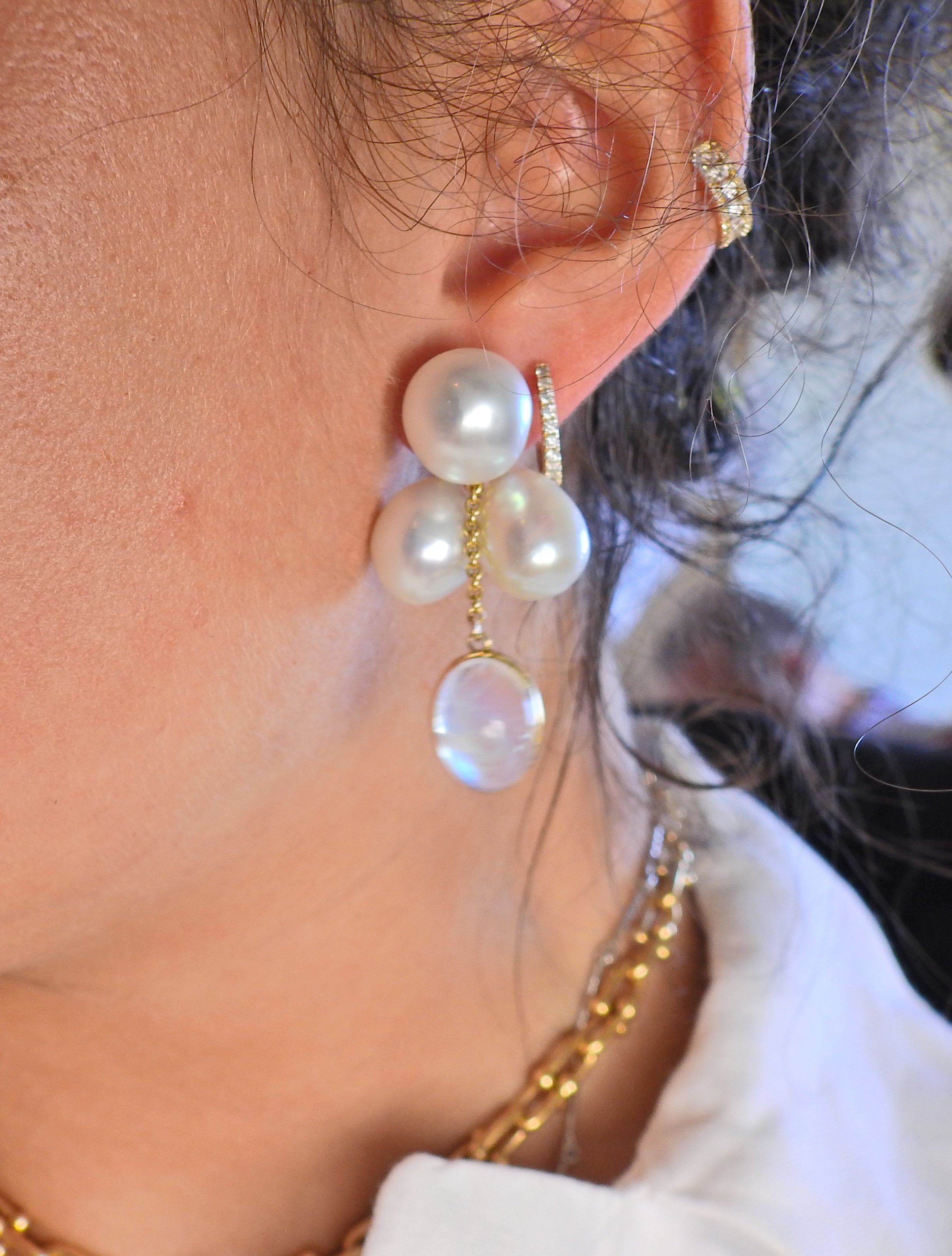 Assael Prince Dimitri South Sea Pearl 17ctw Moonstone Gold Drop Earrings - Oak Gem