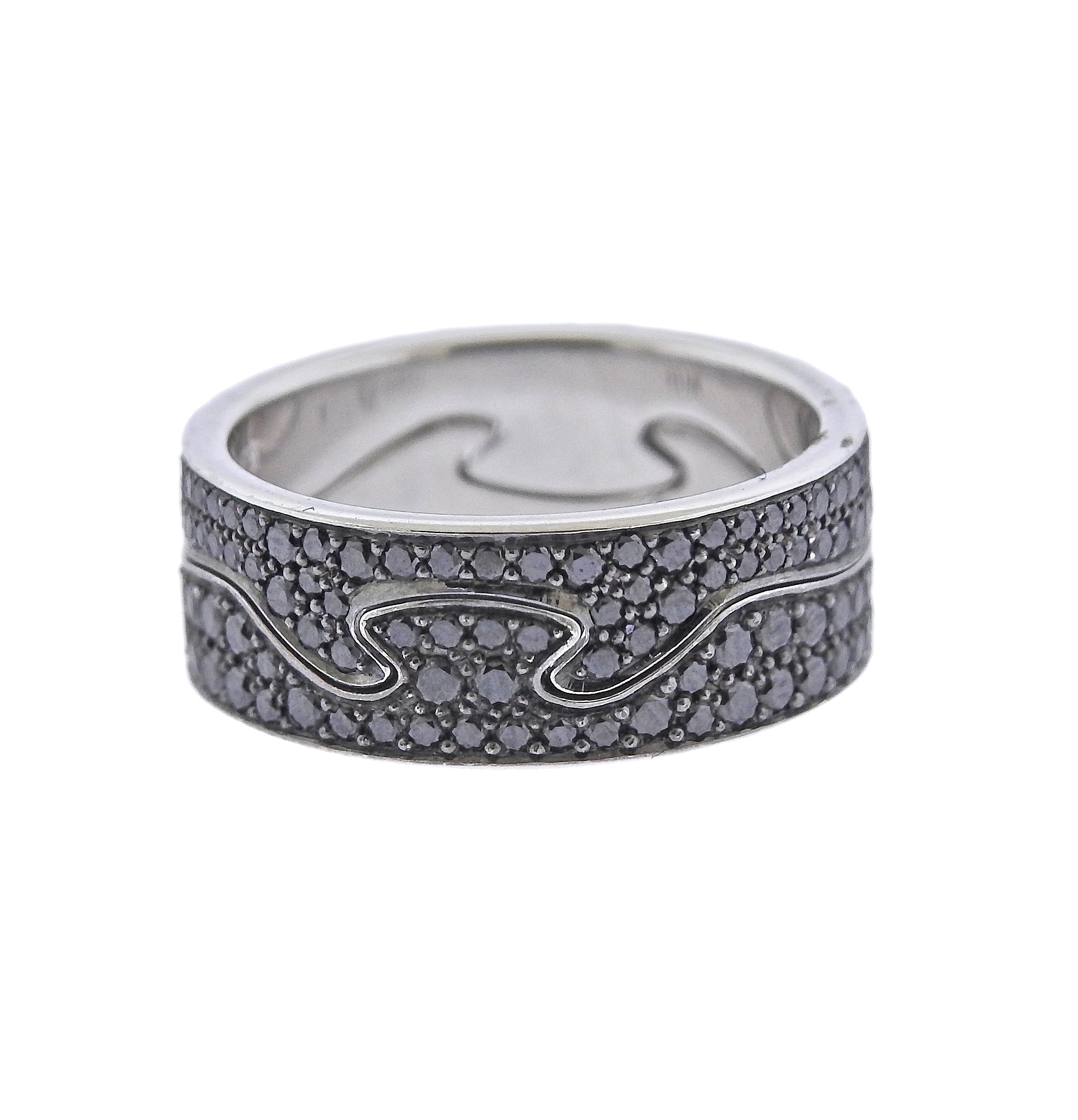 Georg Jensen Fusion Gold Black Diamond Puzzle Ring Set #1370 A