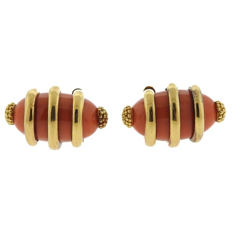 Massive French Gold Coral Cufflinks - Oakgem.com