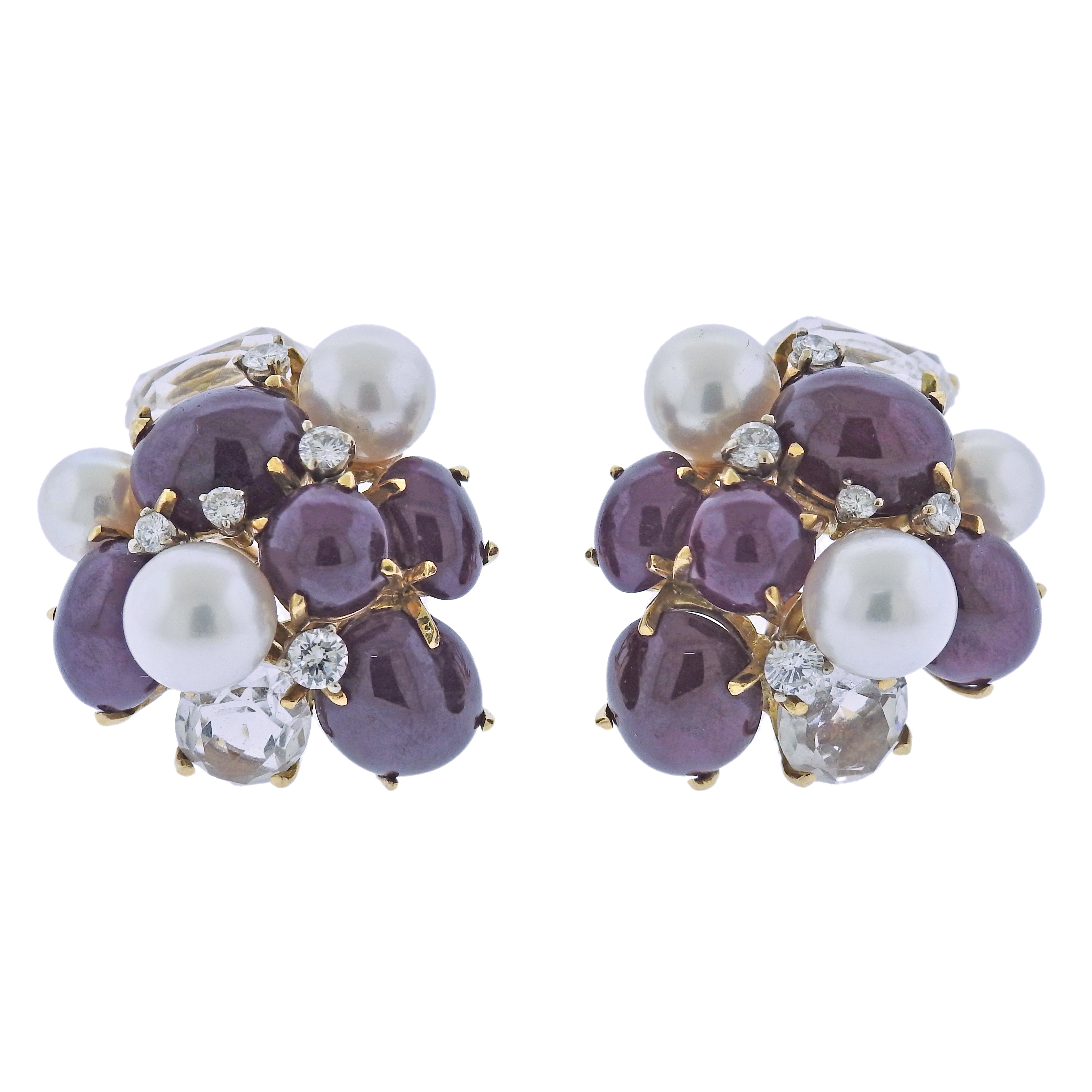 Seaman Schepps Ruby Diamond Pearl Crystal Gold Large Bubble Earrings