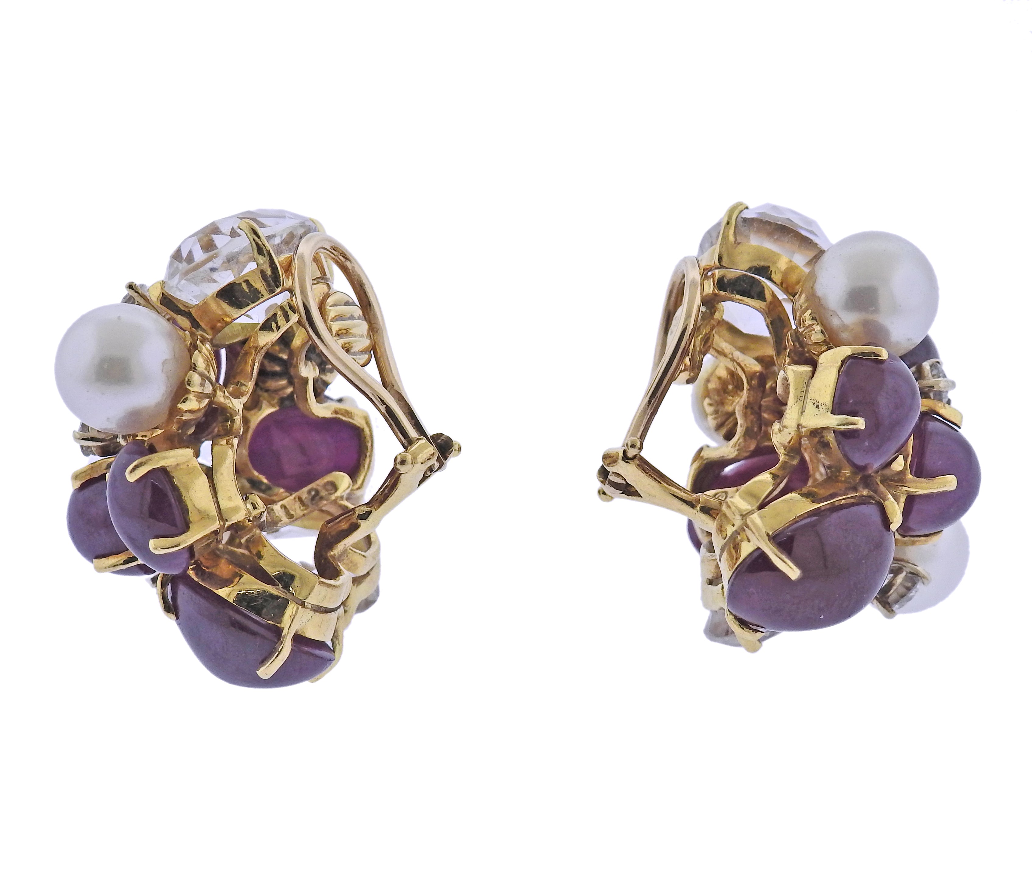 Seaman Schepps Ruby Diamond Pearl Crystal Gold Large Bubble Earrings