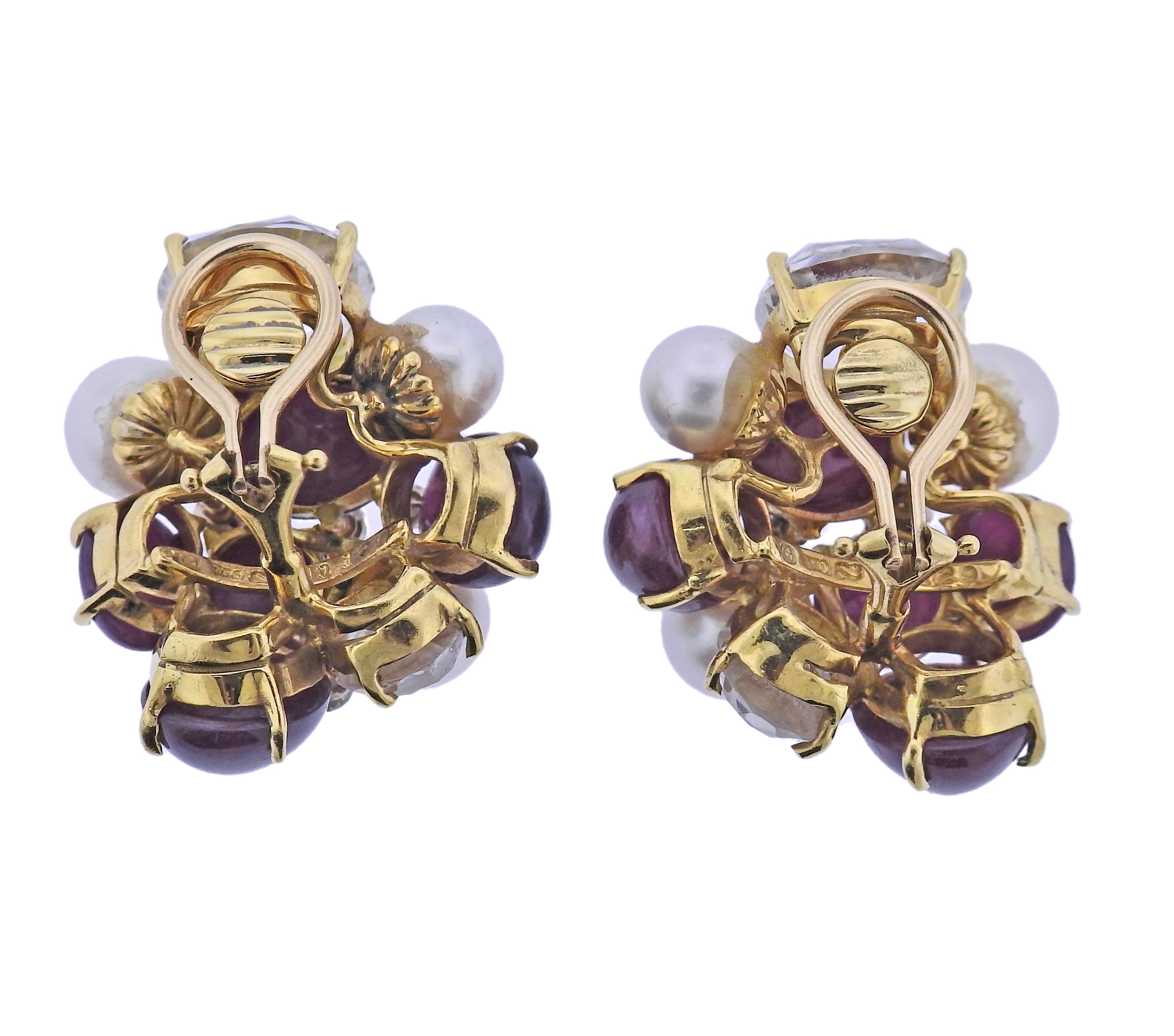 Seaman Schepps Ruby Diamond Pearl Crystal Gold Large Bubble Earrings