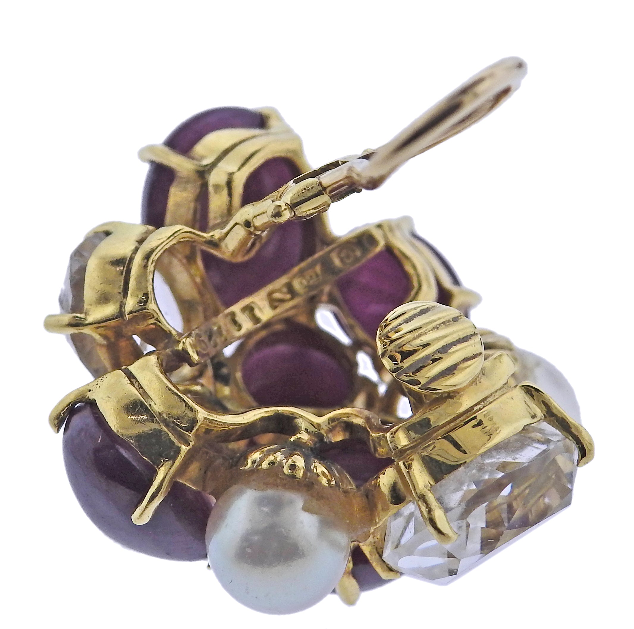 Seaman Schepps Ruby Diamond Pearl Crystal Gold Large Bubble Earrings