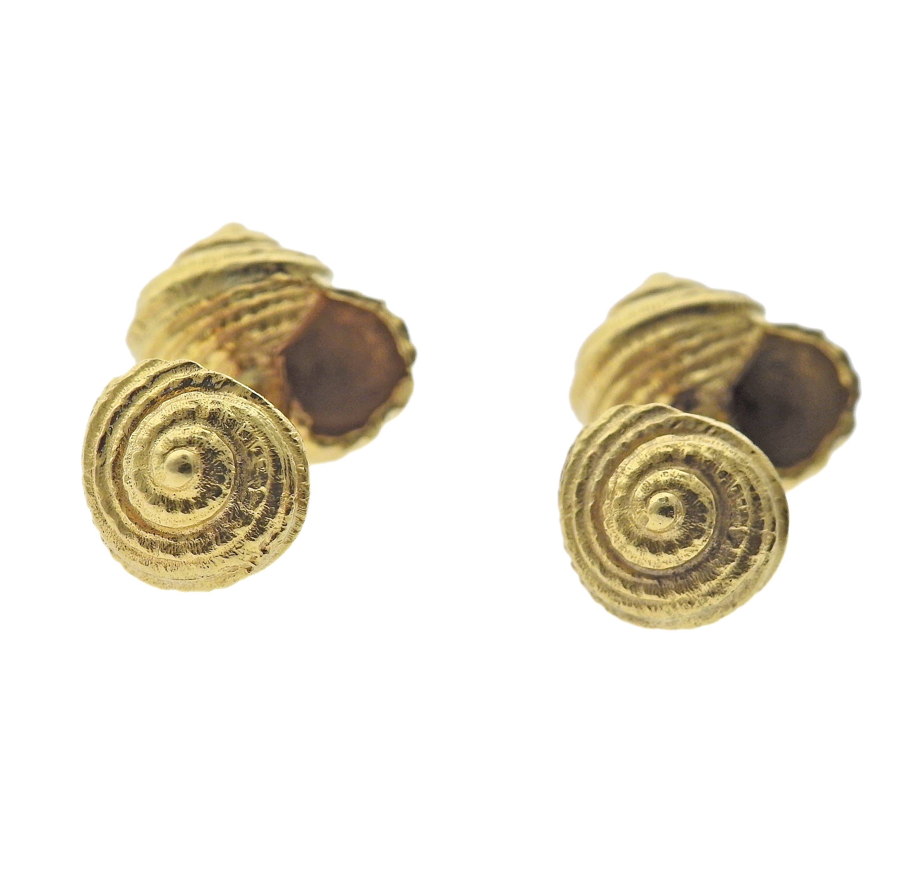 Vintage Tiffany & Co 18k Gold Seashell Cufflinks Stud Set