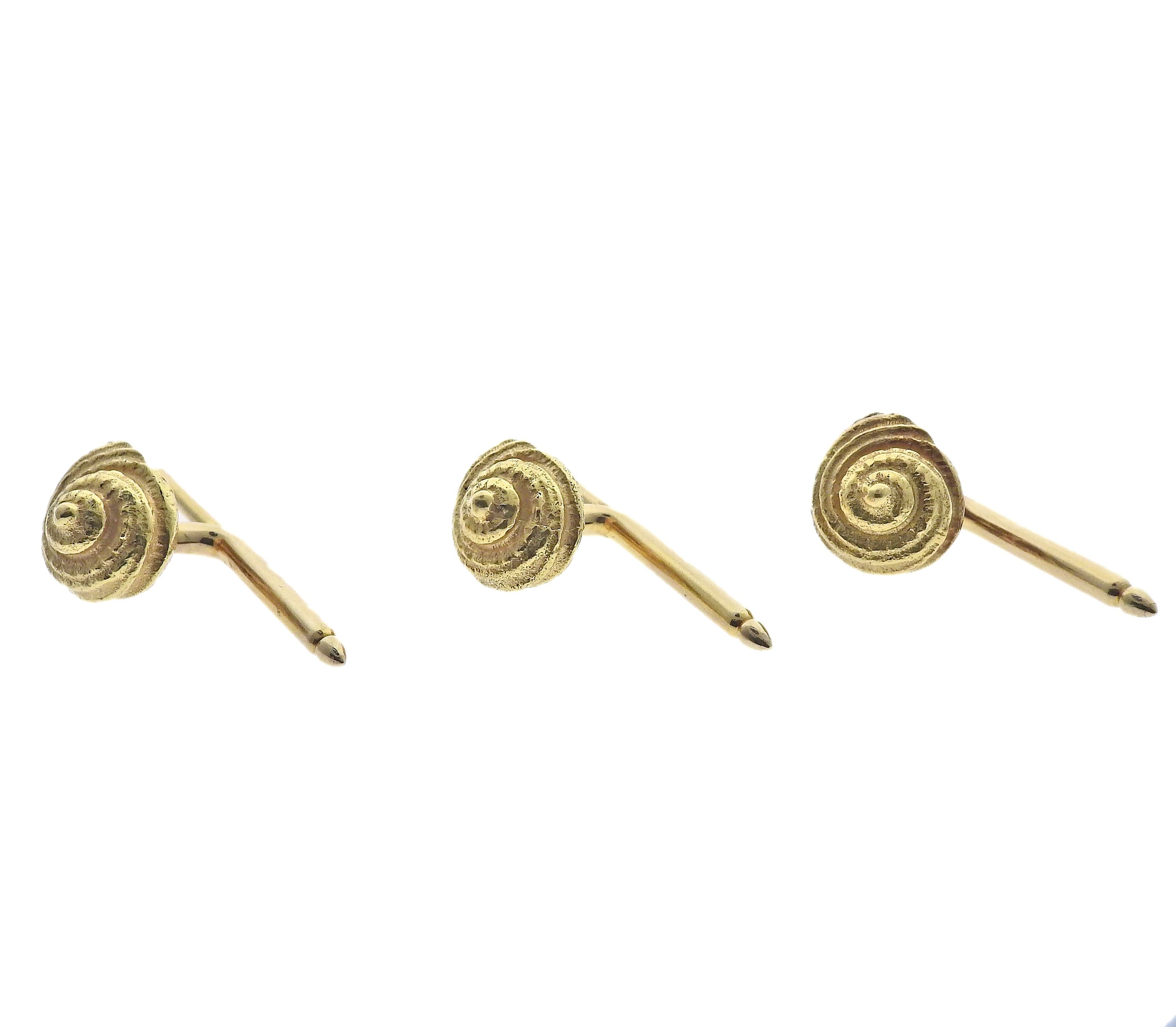 Vintage Tiffany & Co 18k Gold Seashell Cufflinks Stud Set