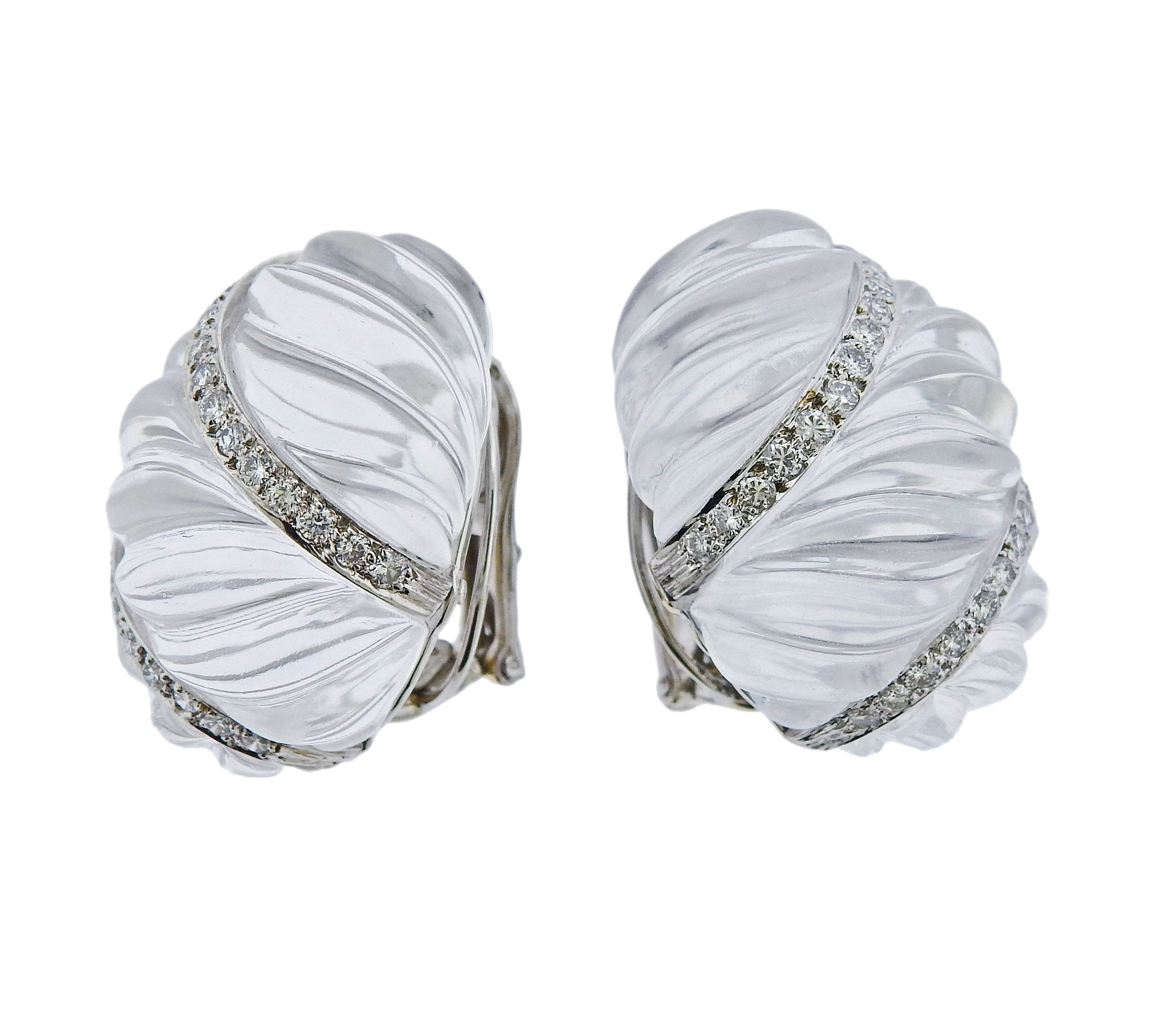 David Webb Crystal Diamond Gold Platinum Earrings - Oak Gem