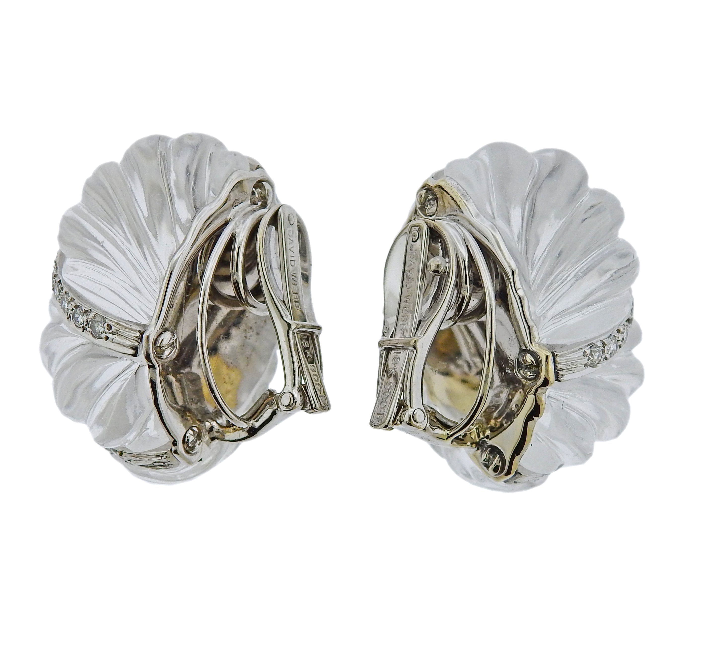 David Webb Crystal Diamond Gold Platinum Earrings - Oak Gem