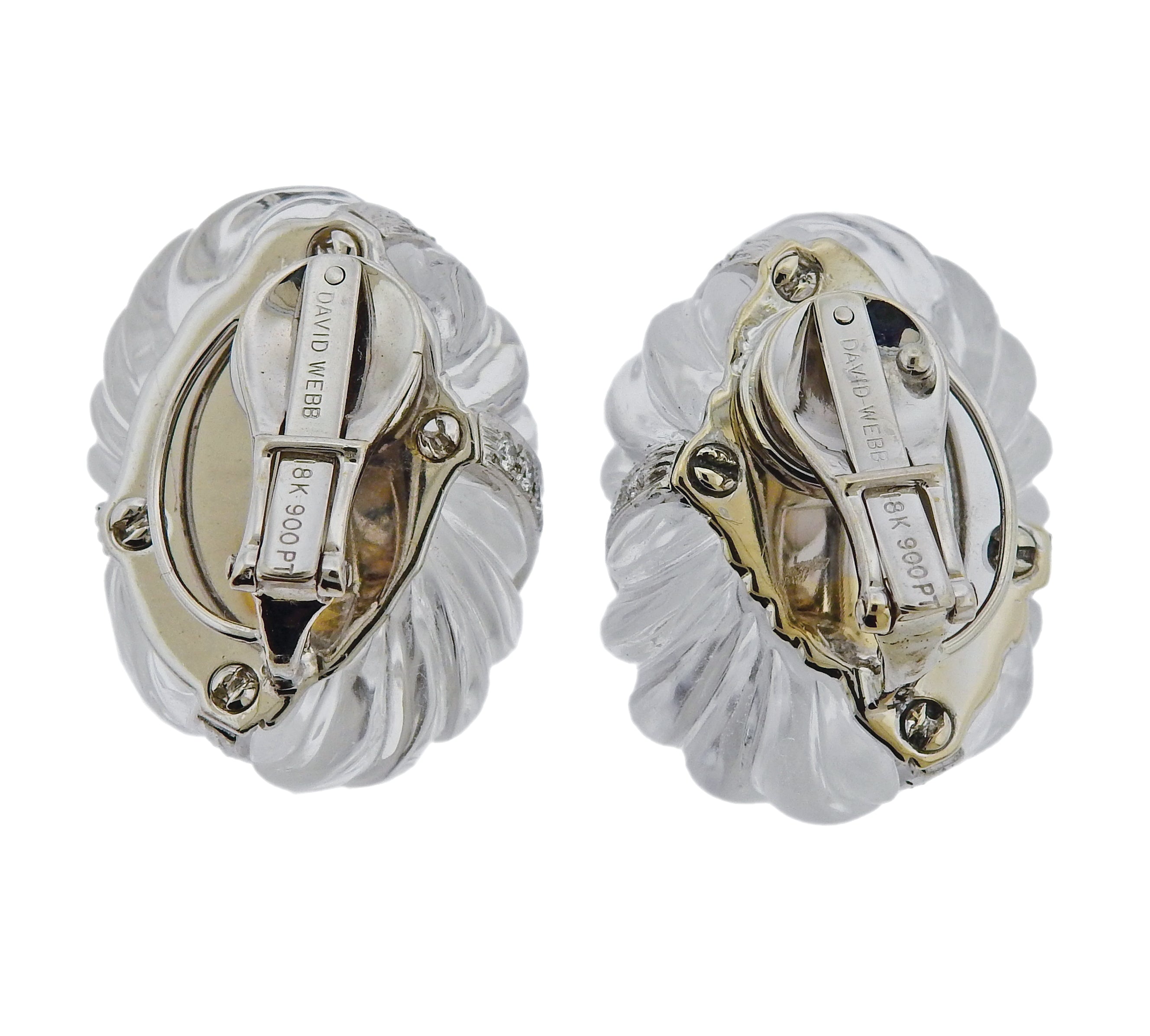David Webb Crystal Diamond Gold Platinum Earrings - Oak Gem