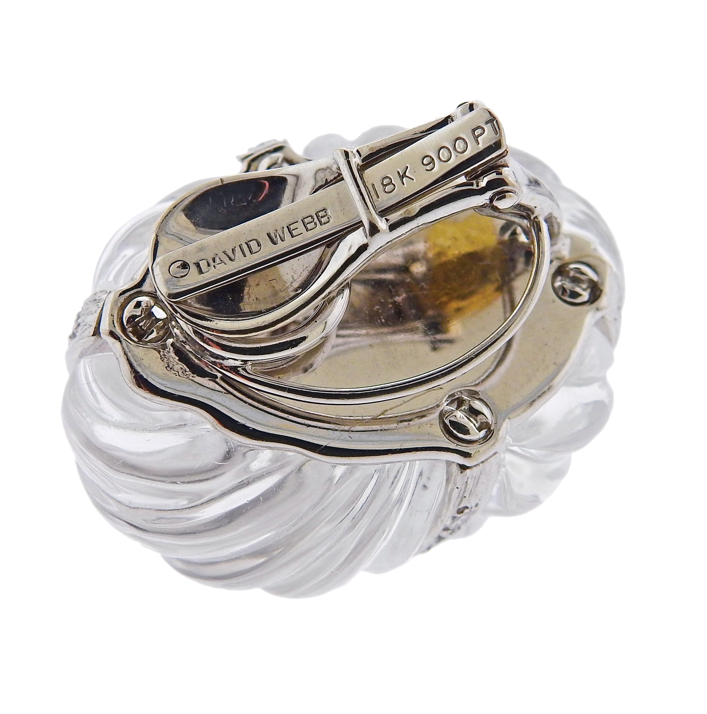 David Webb Crystal Diamond Gold Platinum Earrings - Oak Gem