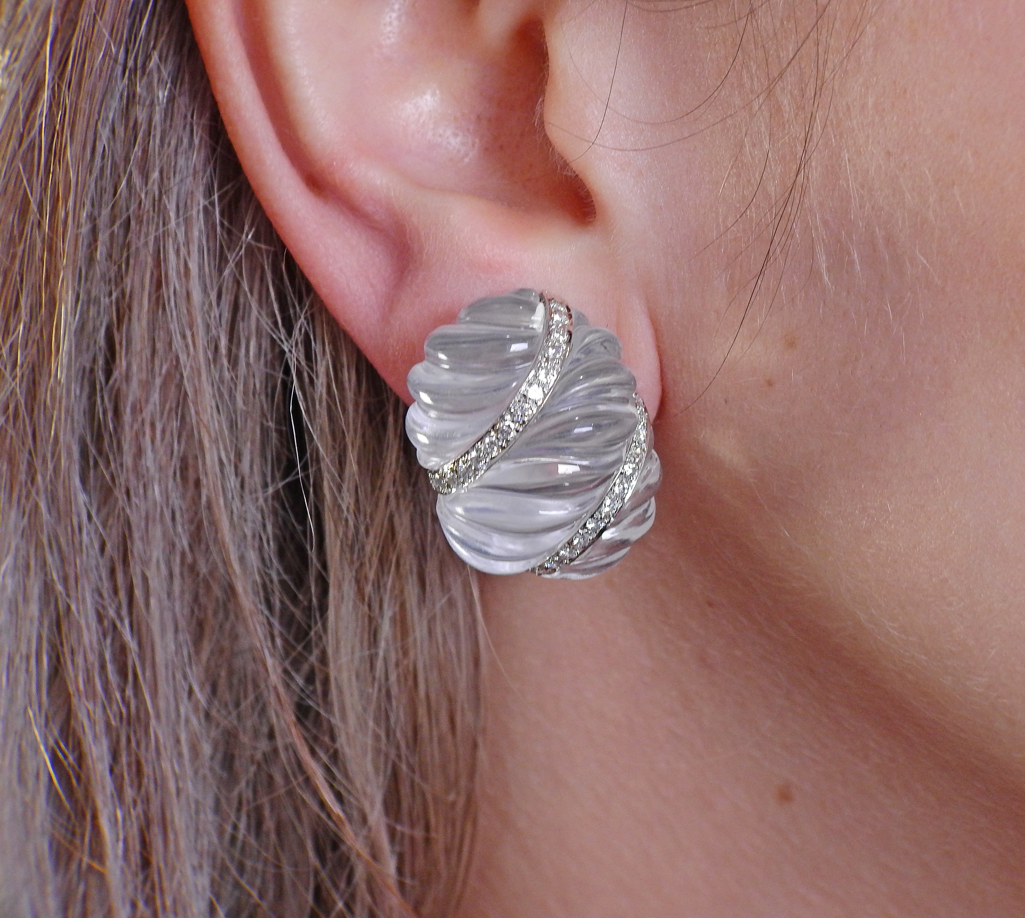 David Webb Crystal Diamond Gold Platinum Earrings - Oak Gem