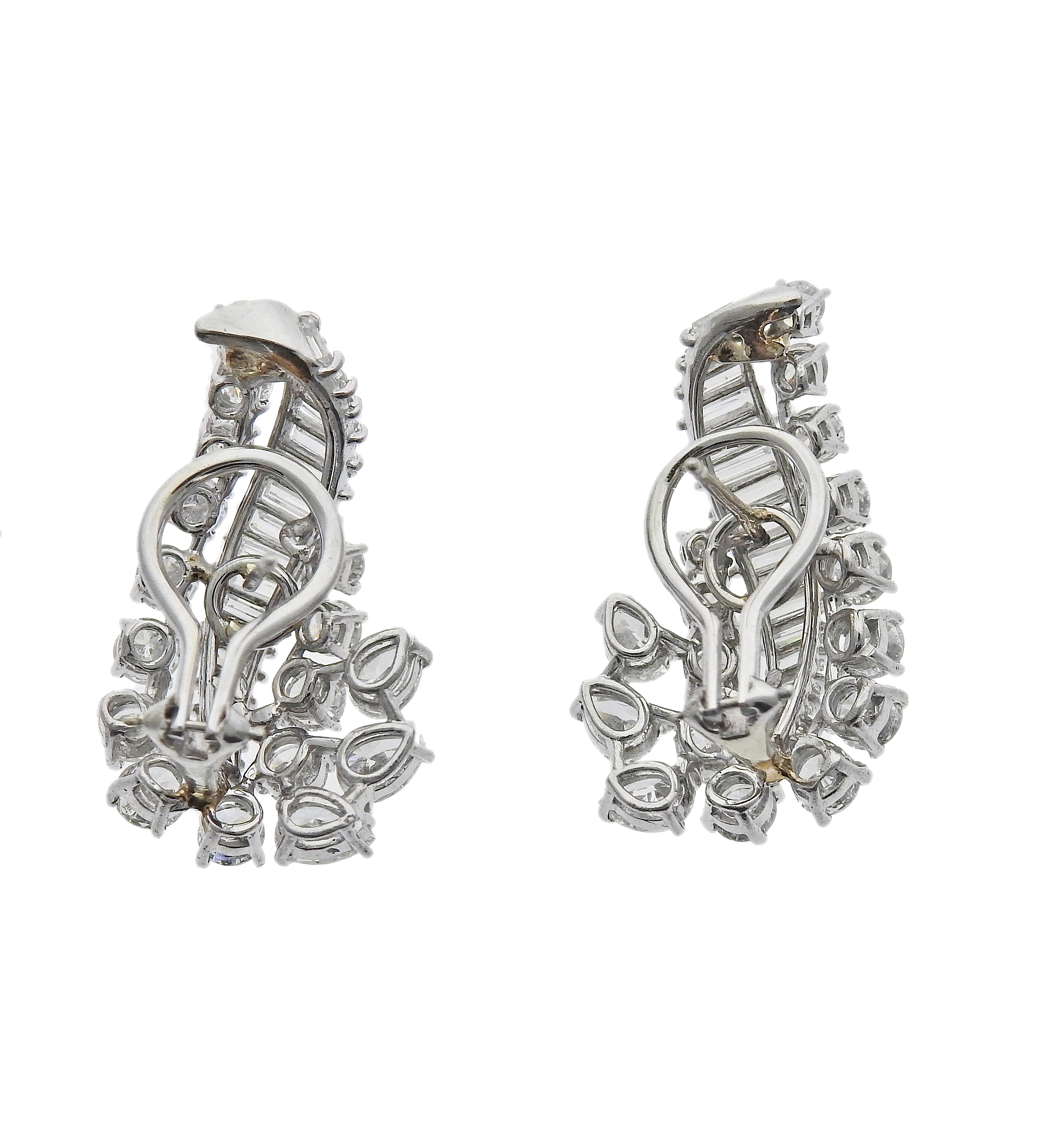 1950s Mid Century Platinum Diamond Earrings