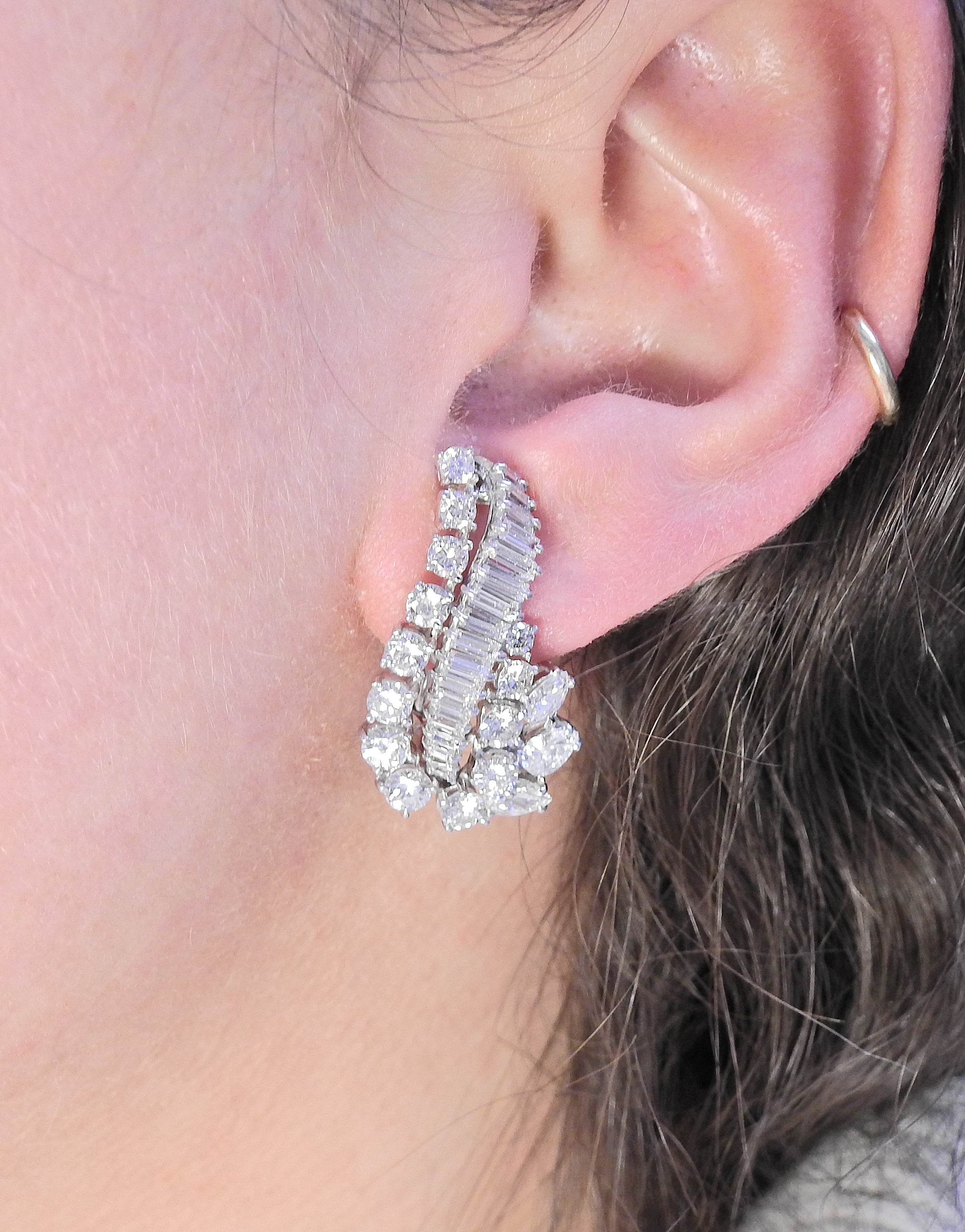 1950s Mid Century Platinum Diamond Earrings