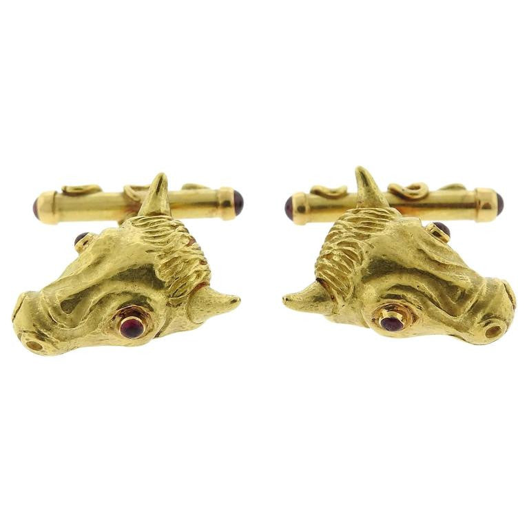 Andrew Grima Ruby Gold Bull's Head Large Cufflinks - Oakgem.com