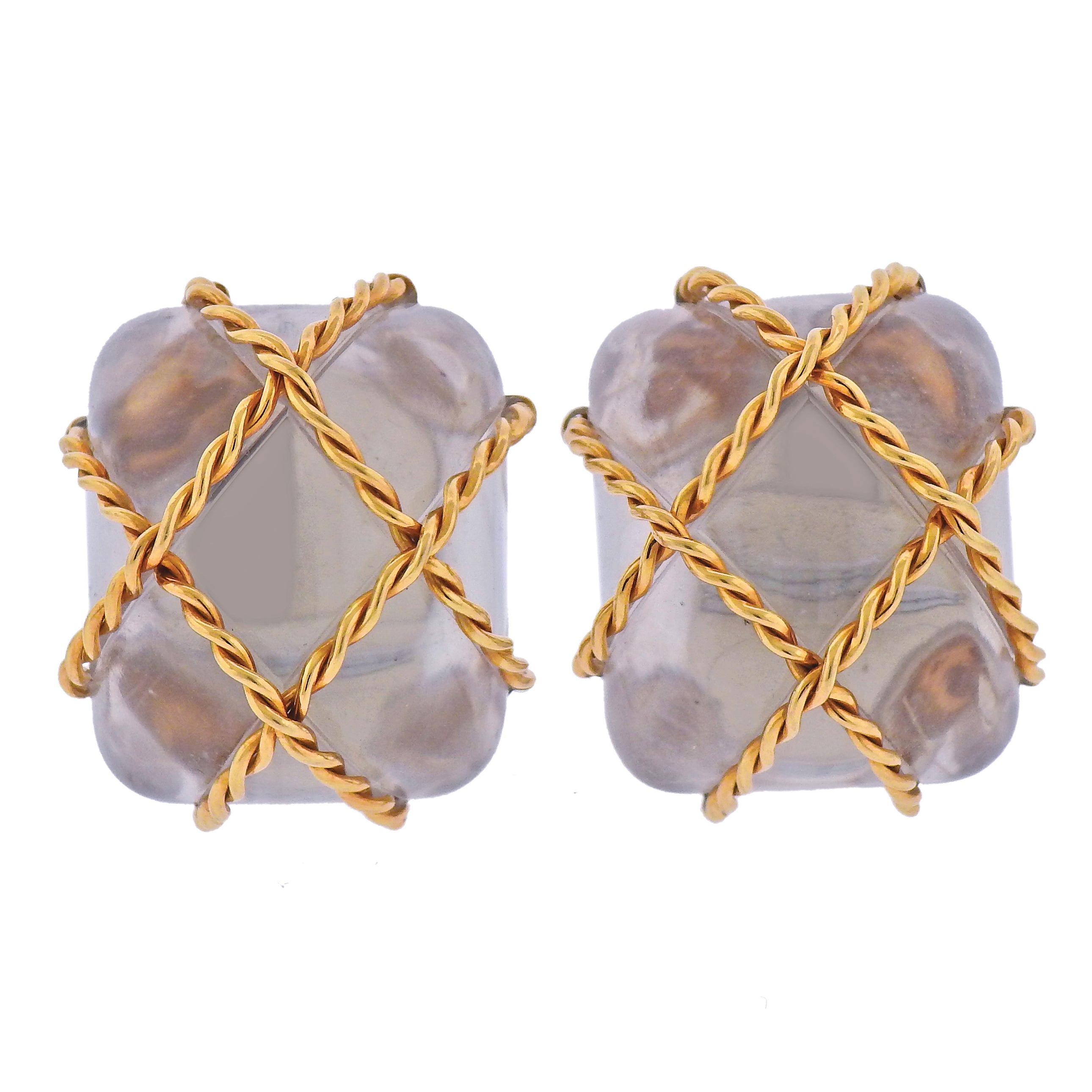 Seaman Schepps Crystal Gold Large Cage Earrings - Oak Gem