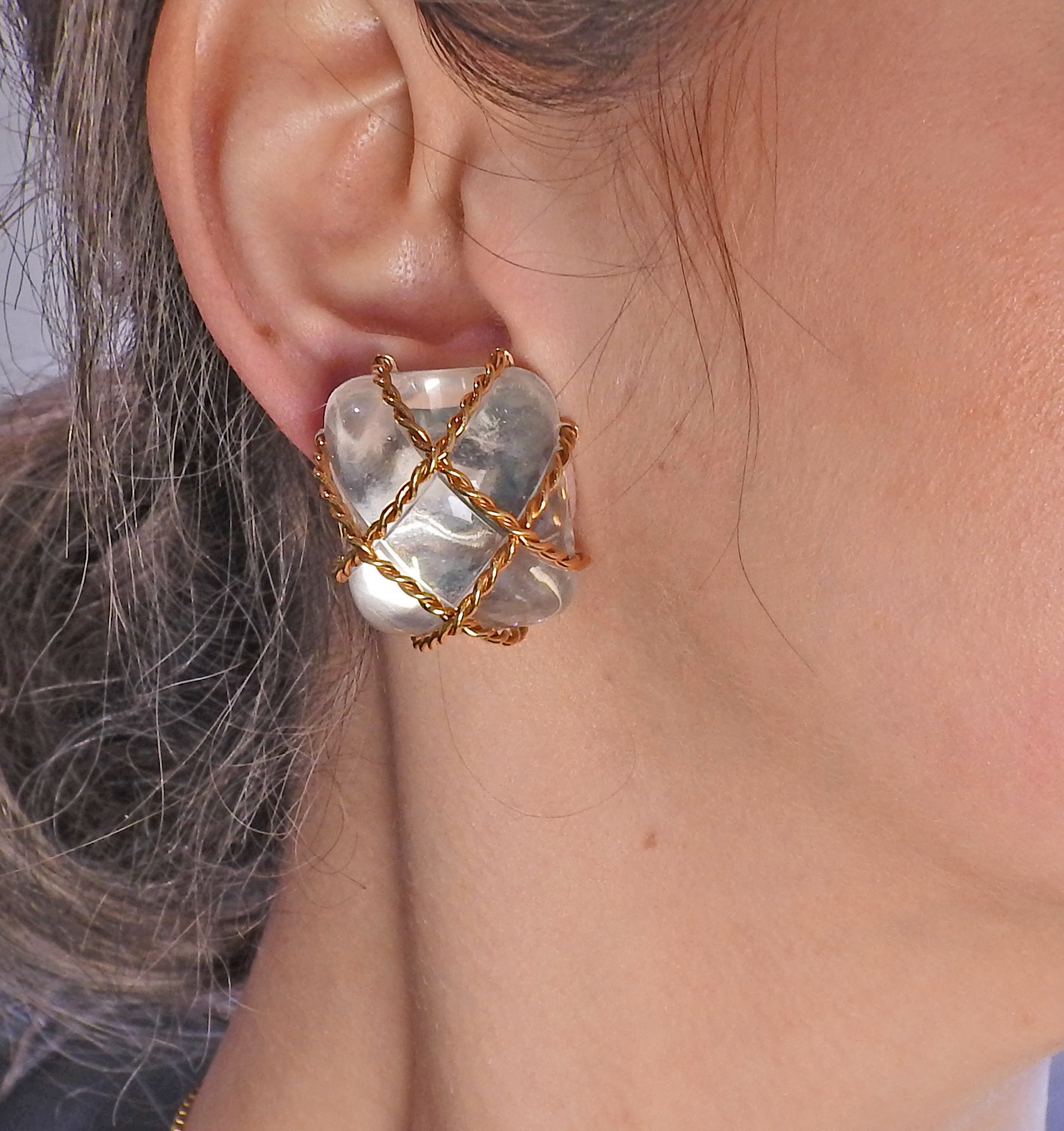 Seaman Schepps Crystal Gold Large Cage Earrings - Oak Gem