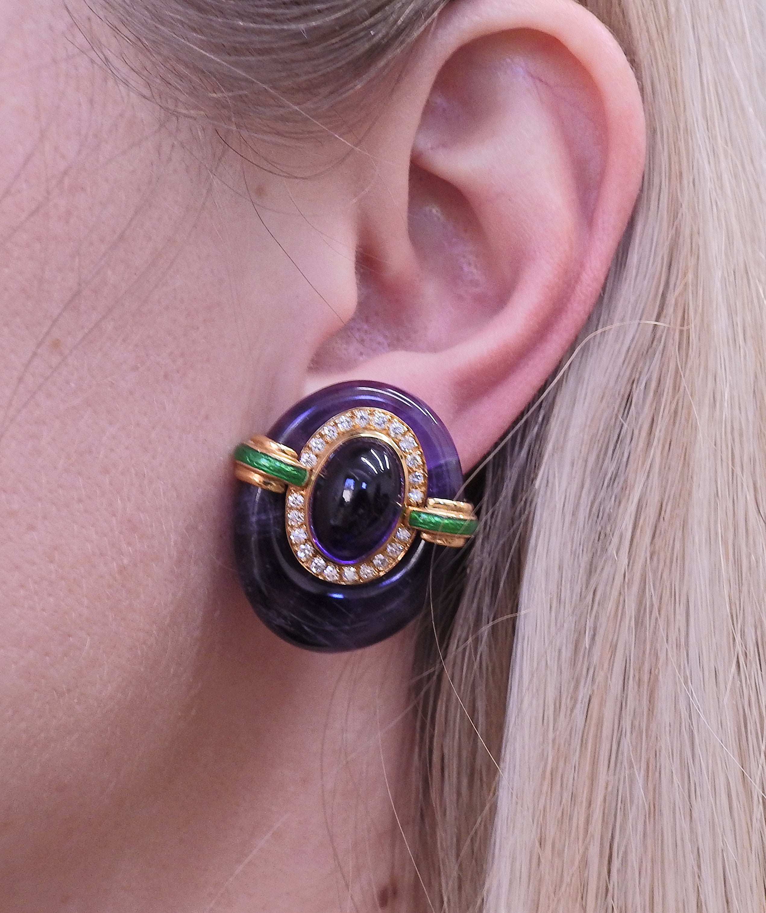 David Webb Amethyst Diamond Gold Earrings