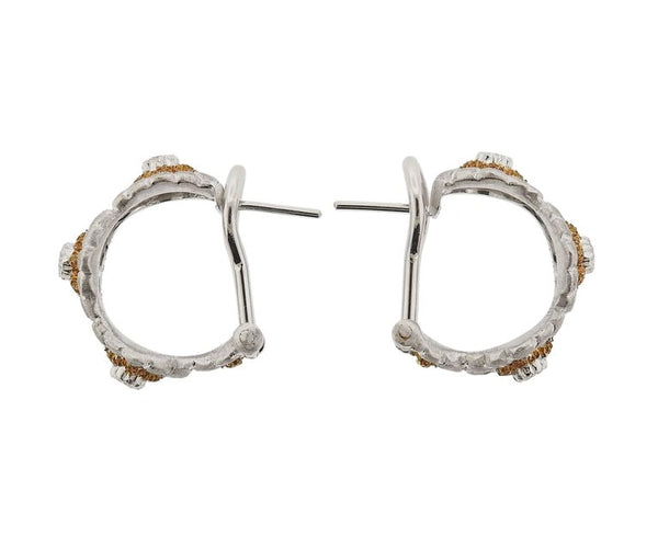 Buccellati Diamond Gold Flower Hoop Earrings - Oak Gem