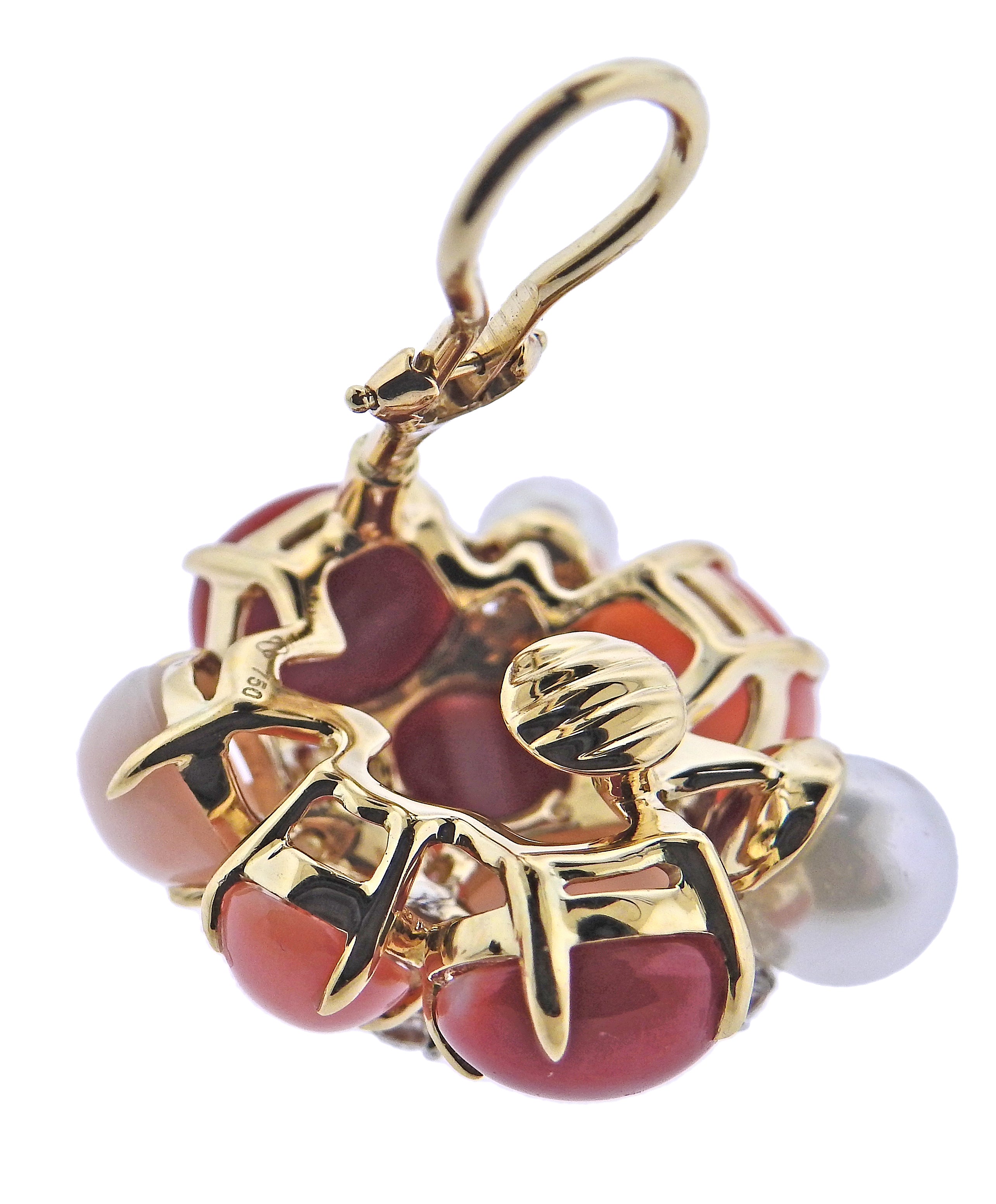 Seaman Schepps Large Bubble Coral Diamond Pearl Gold Earrings