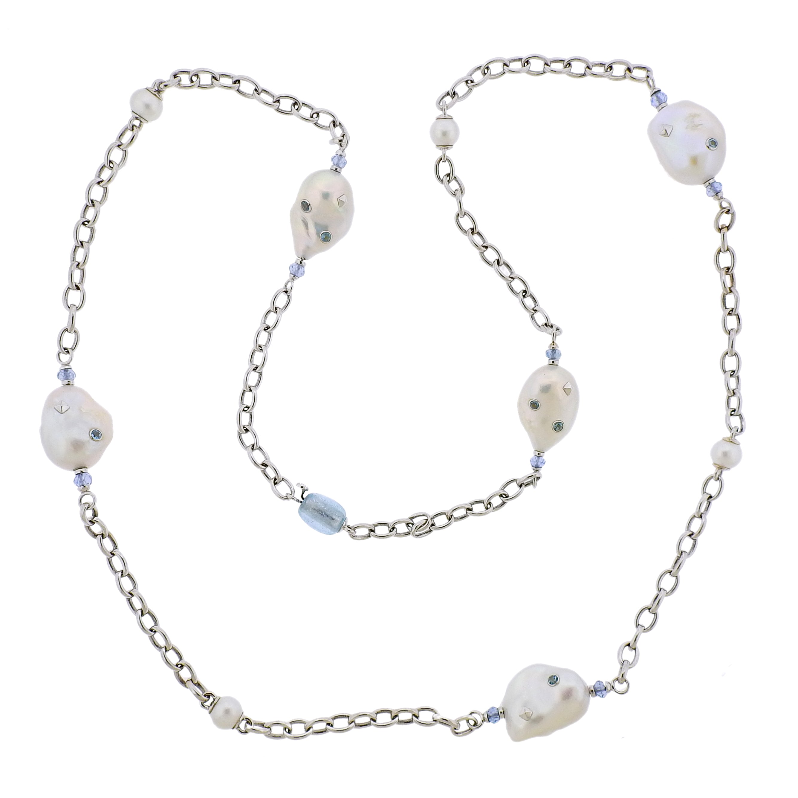 Trianon Lisbon Baroque Pearl Topaz Gold Long Necklace - Oak Gem