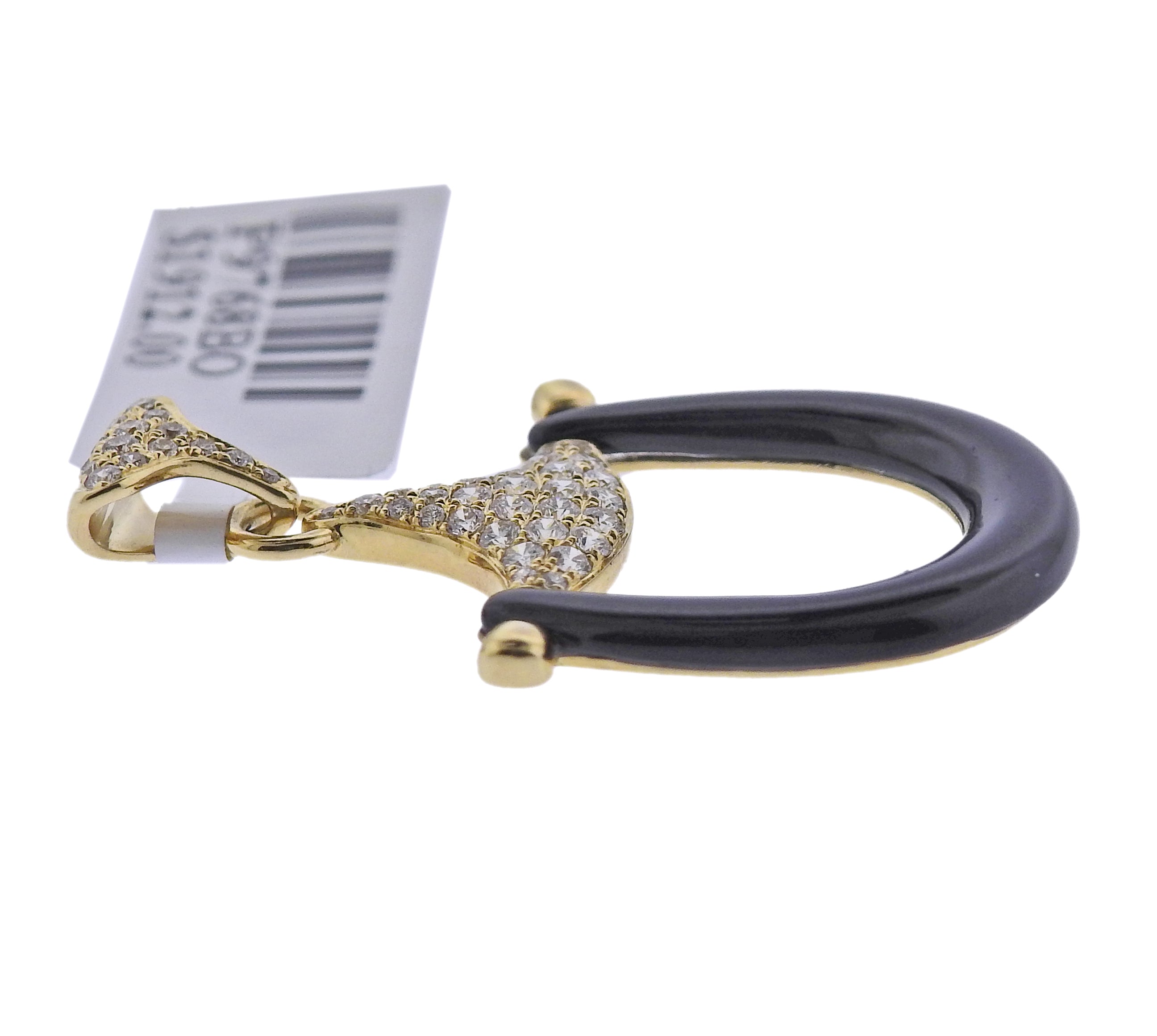 Doves Doron Paloma Diamond Gold Onyx Horsebit Pendant