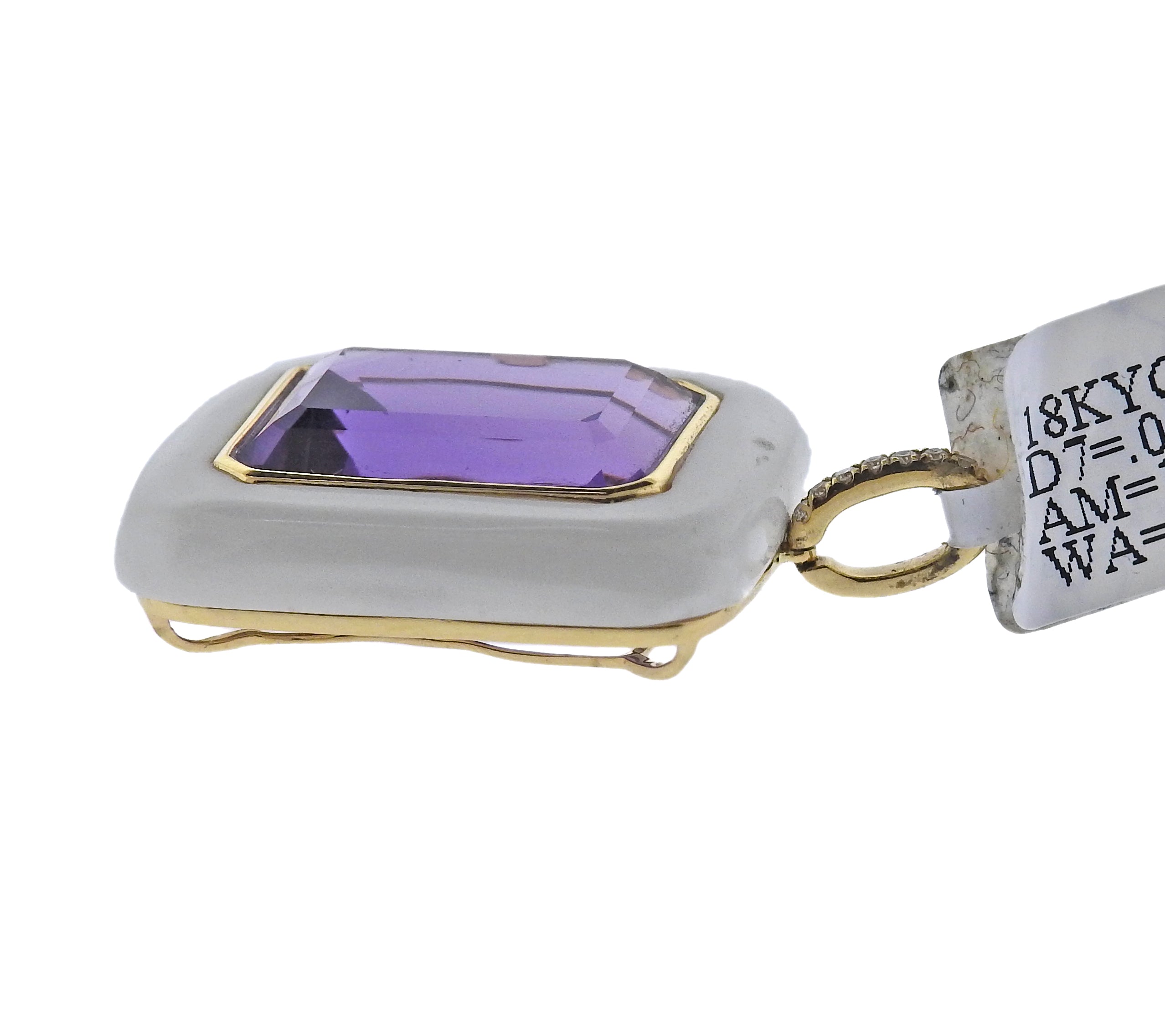 Doves Doron Paloma Diamond Gold Amethyst Agate Pendant