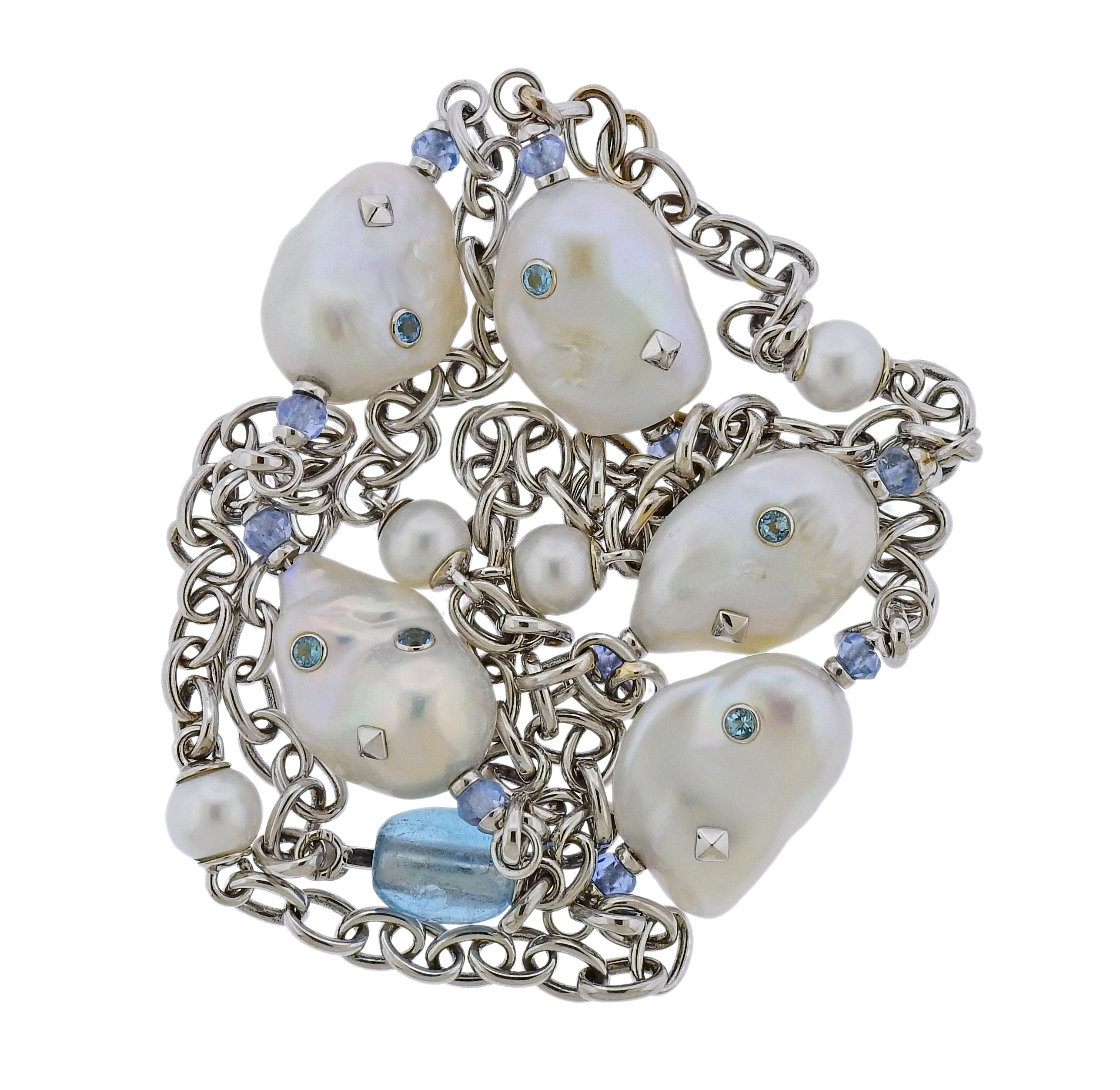 Trianon Lisbon Baroque Pearl Topaz Gold Long Necklace - Oak Gem