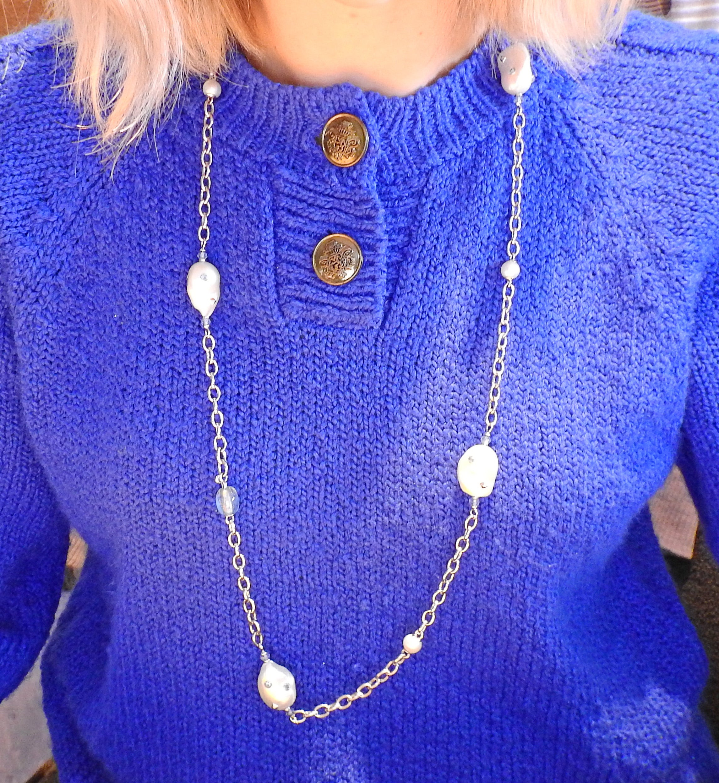 Trianon Lisbon Baroque Pearl Topaz Gold Long Necklace - Oak Gem