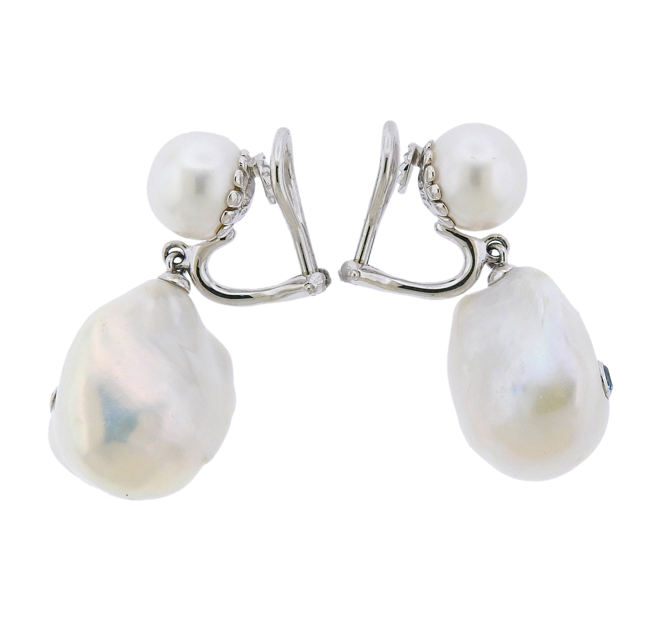 Trianon Lisbon Baroque Pearl Topaz Gold Drop Earrings - Oak Gem