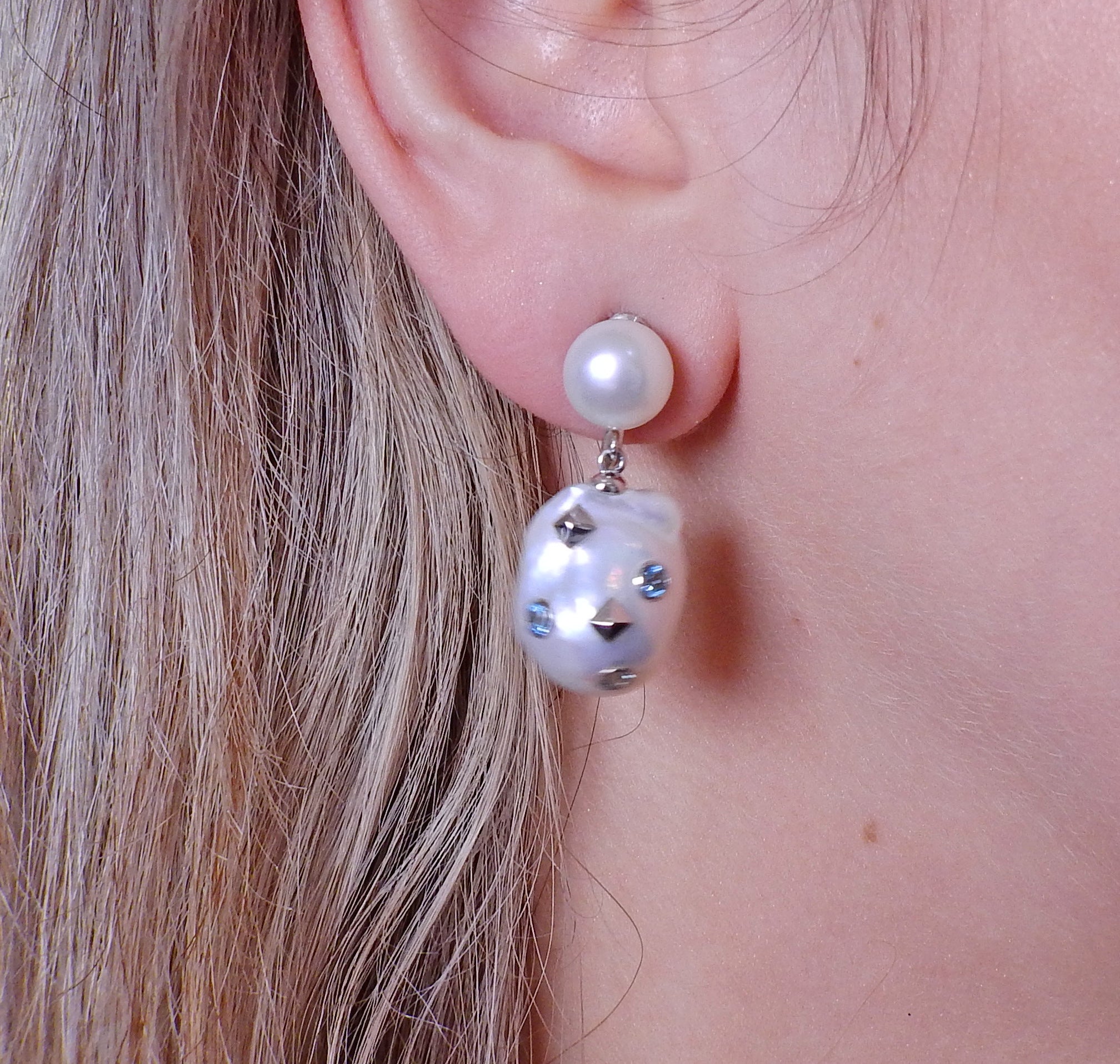 Trianon Lisbon Baroque Pearl Topaz Gold Drop Earrings - Oak Gem
