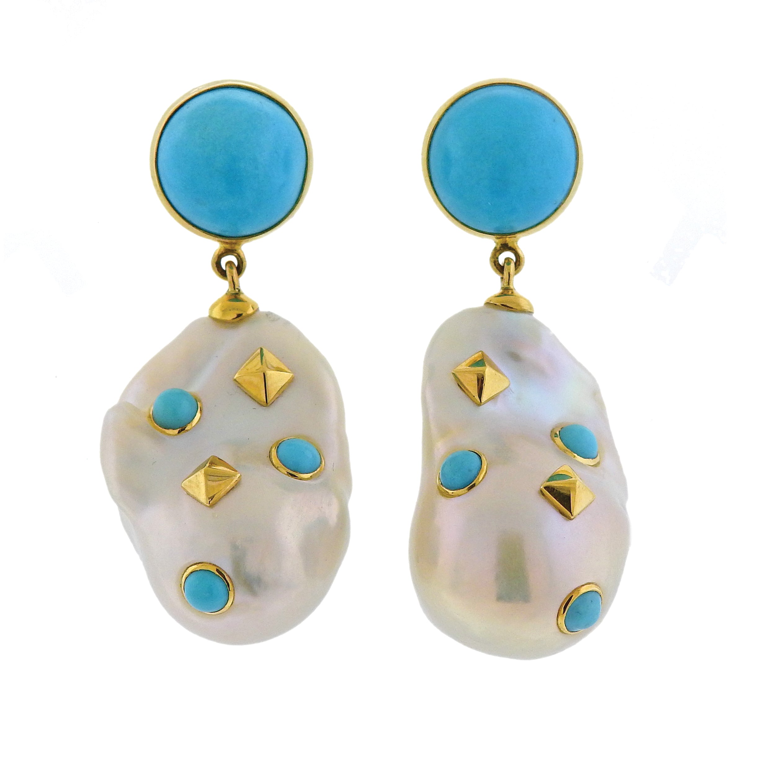 Trianon Lisbon Baroque Pearl Turquoise Gold Drop Earrings - Oak Gem