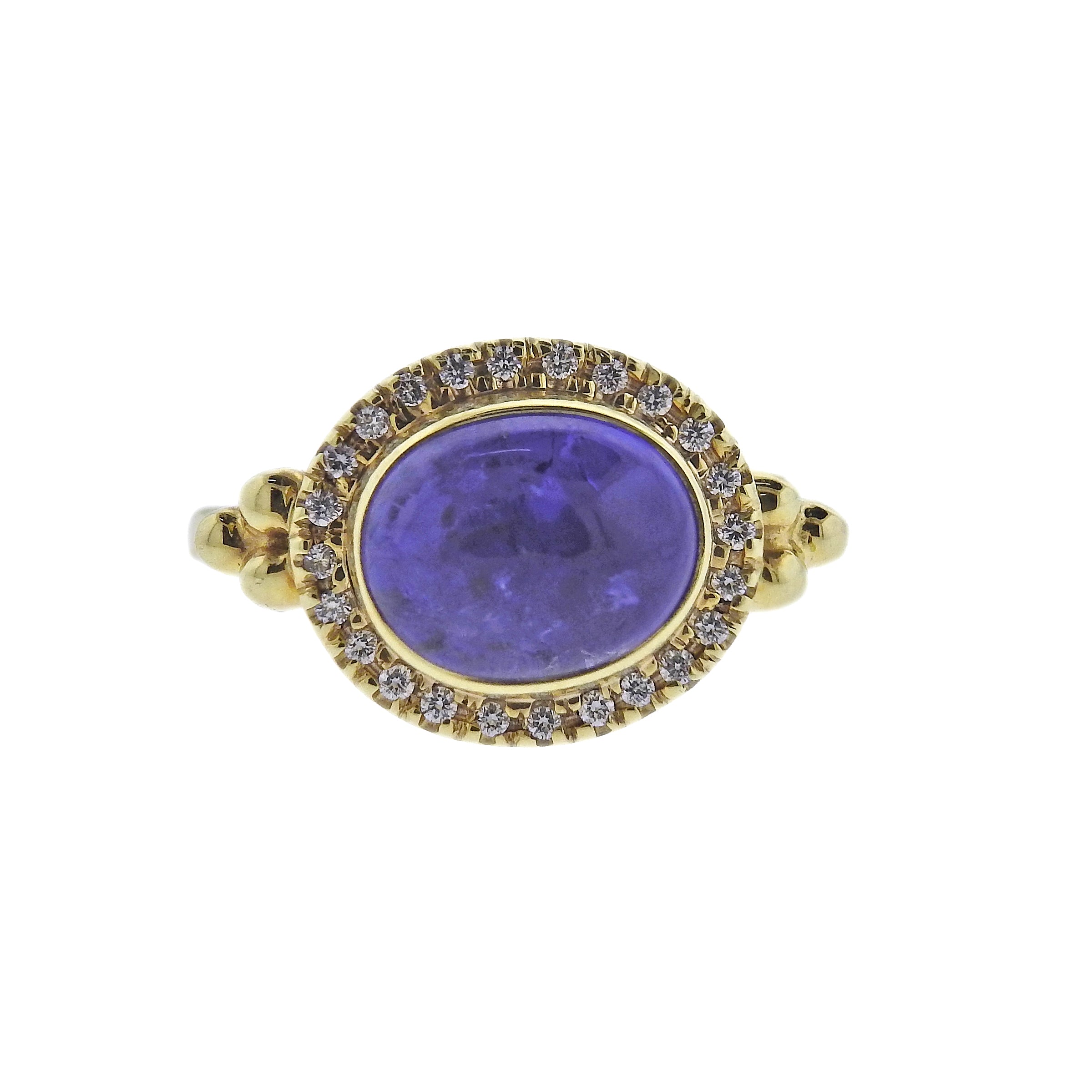Maz Tanzanite Cabochon Diamond Gold Ring