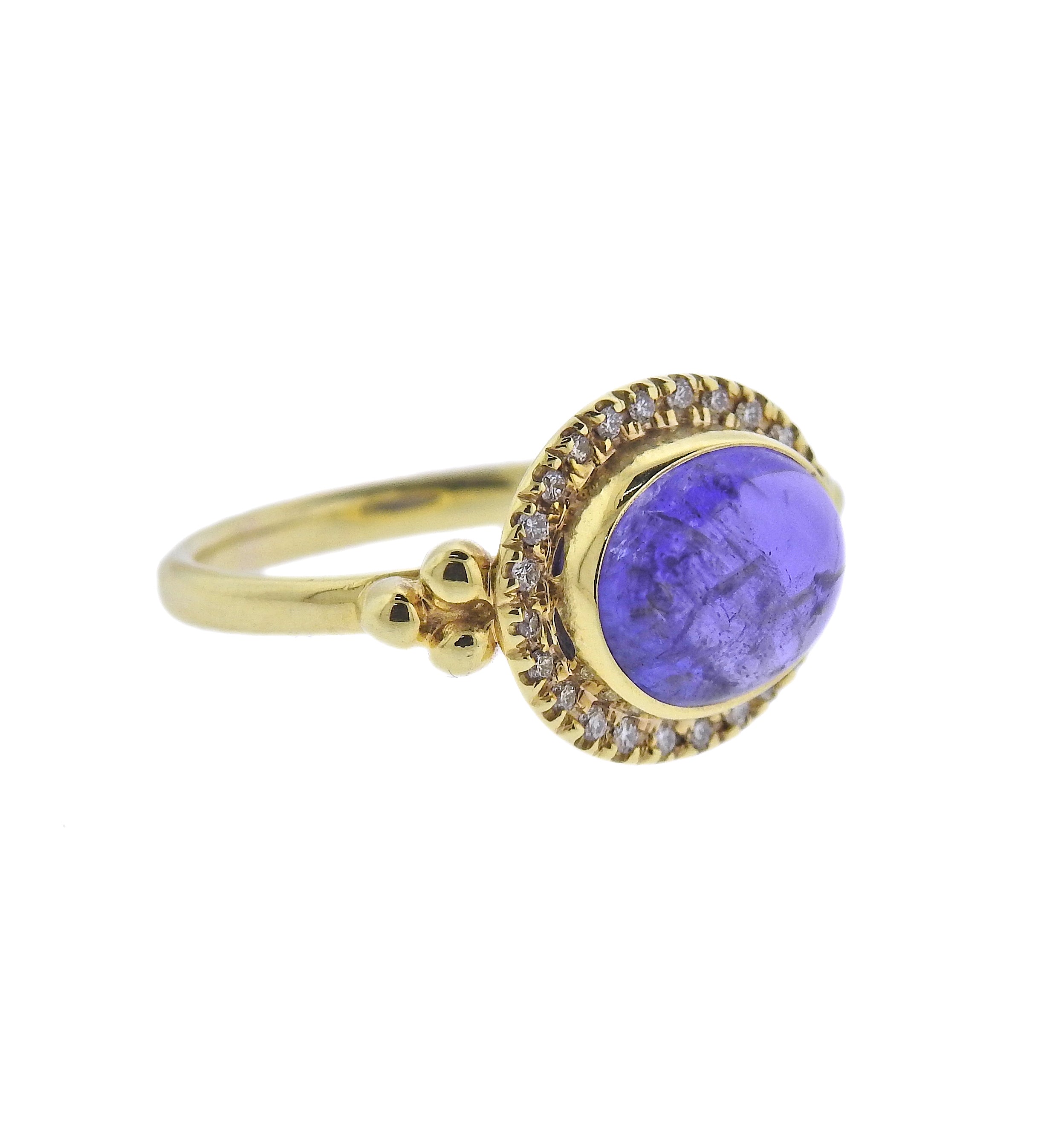 Maz Tanzanite Cabochon Diamond Gold Ring