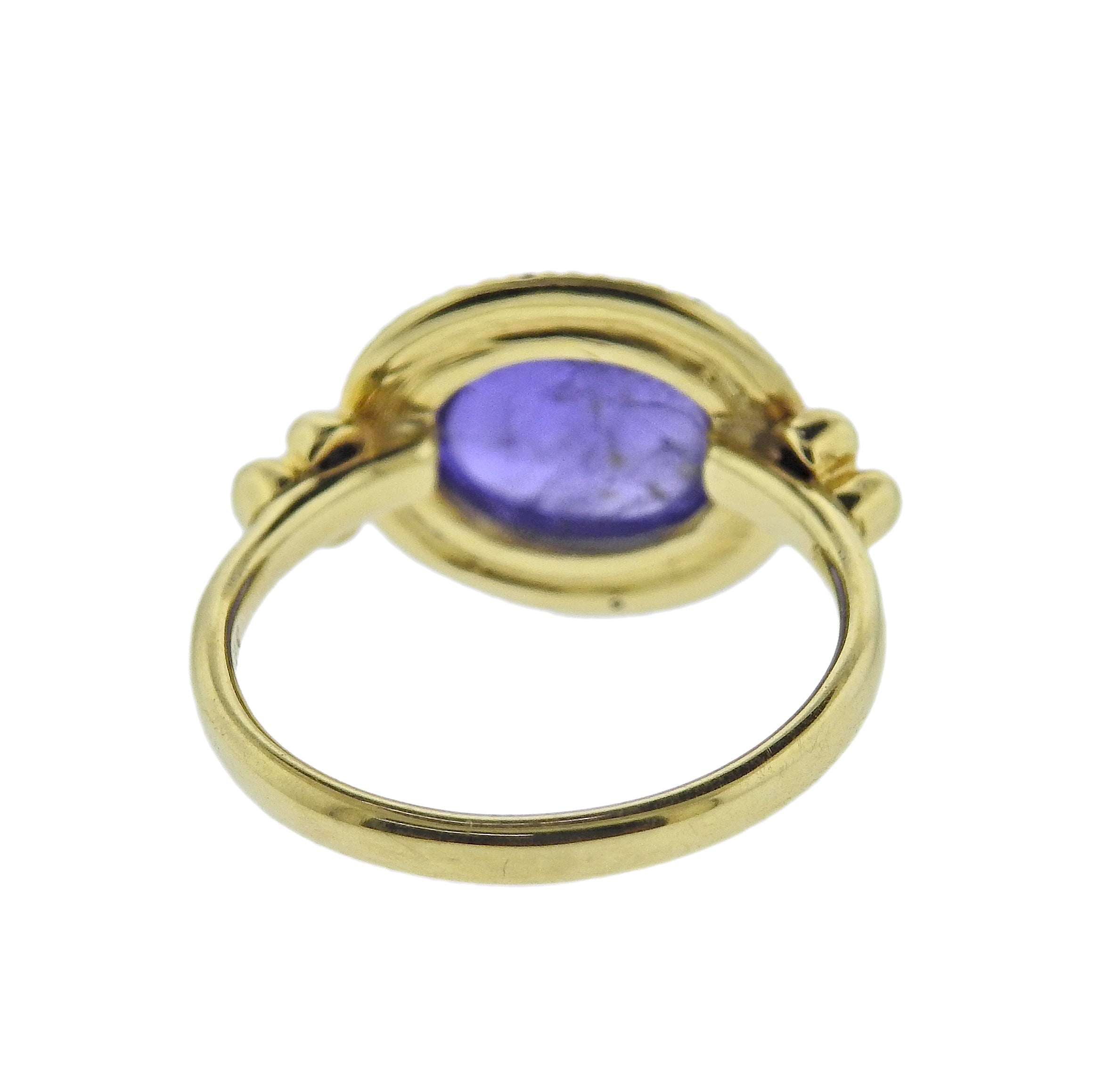 Maz Tanzanite Cabochon Diamond Gold Ring