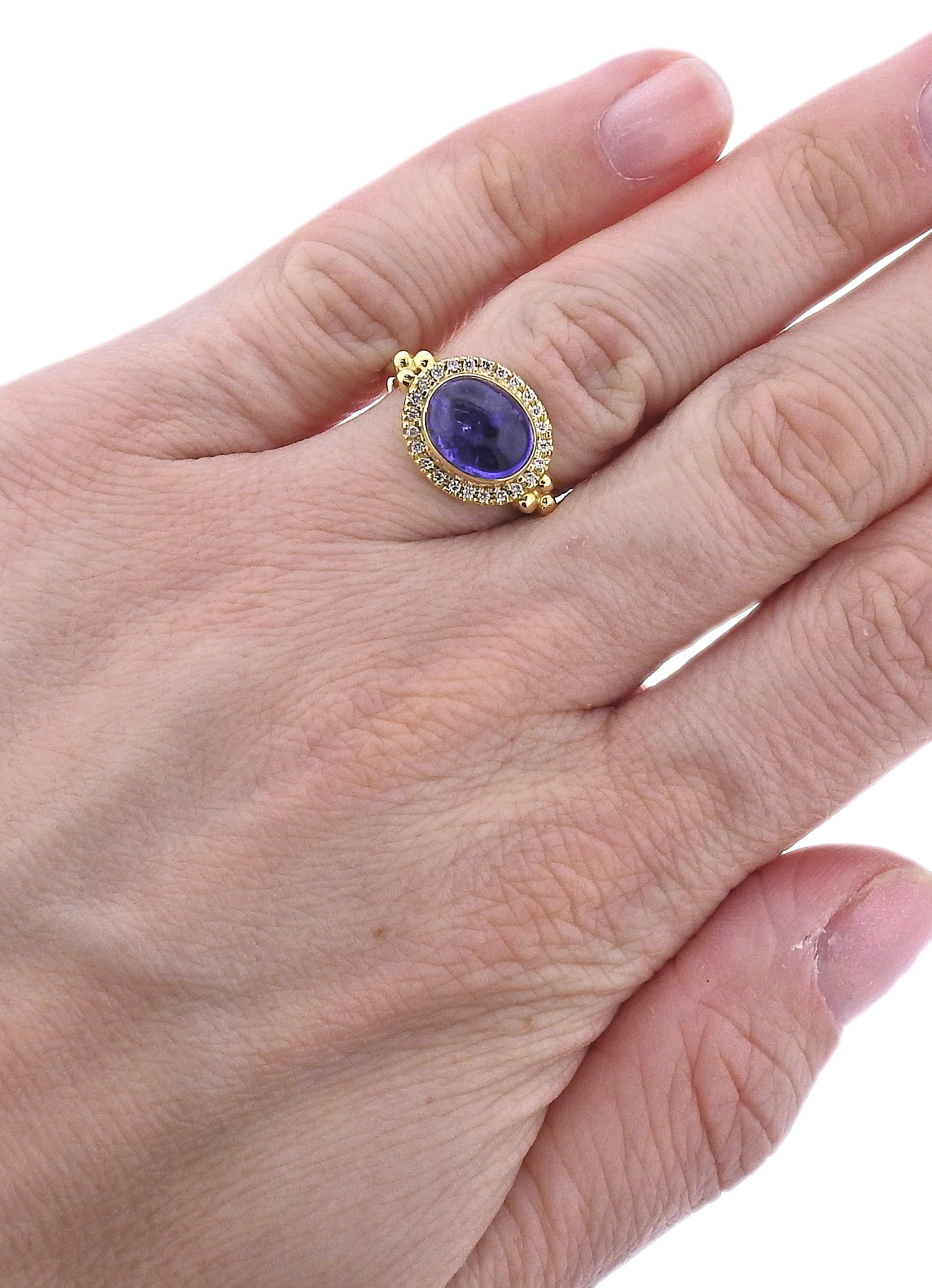 Maz Tanzanite Cabochon Diamond Gold Ring