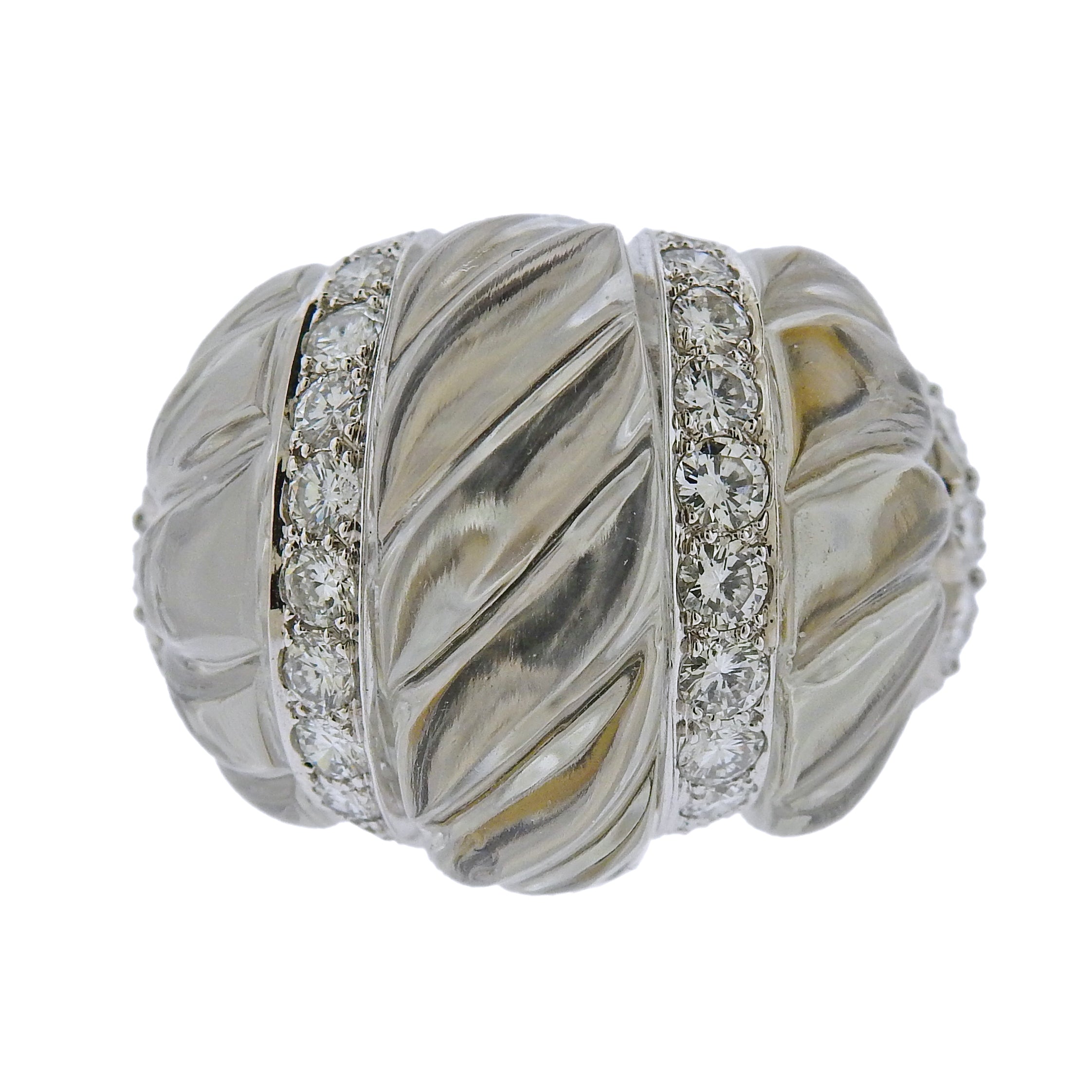 David Webb Carved Crystal Diamond Gold Platinum Cocktail Ring - Oak Gem