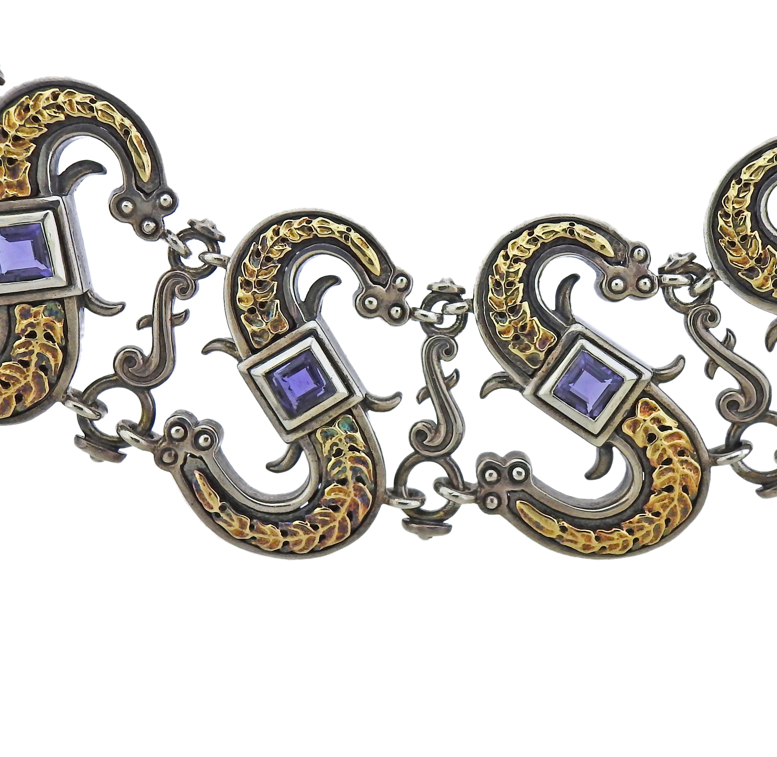 Mitchell Peck Silver Gold Iolite Necklace Bracelet Earrings Brooch Suite - Oak Gem